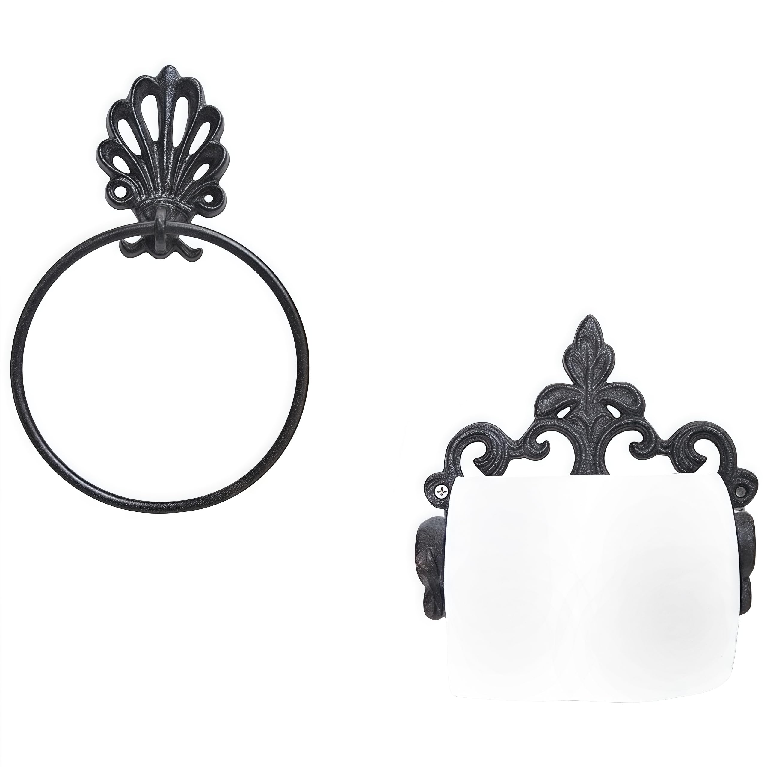 Decorative Toilet Paper Holder Towel Ring, Cast Iron Towel Rack Toilet Roll Holder,Vintage Style Hand Towel Holder Toilet Paper