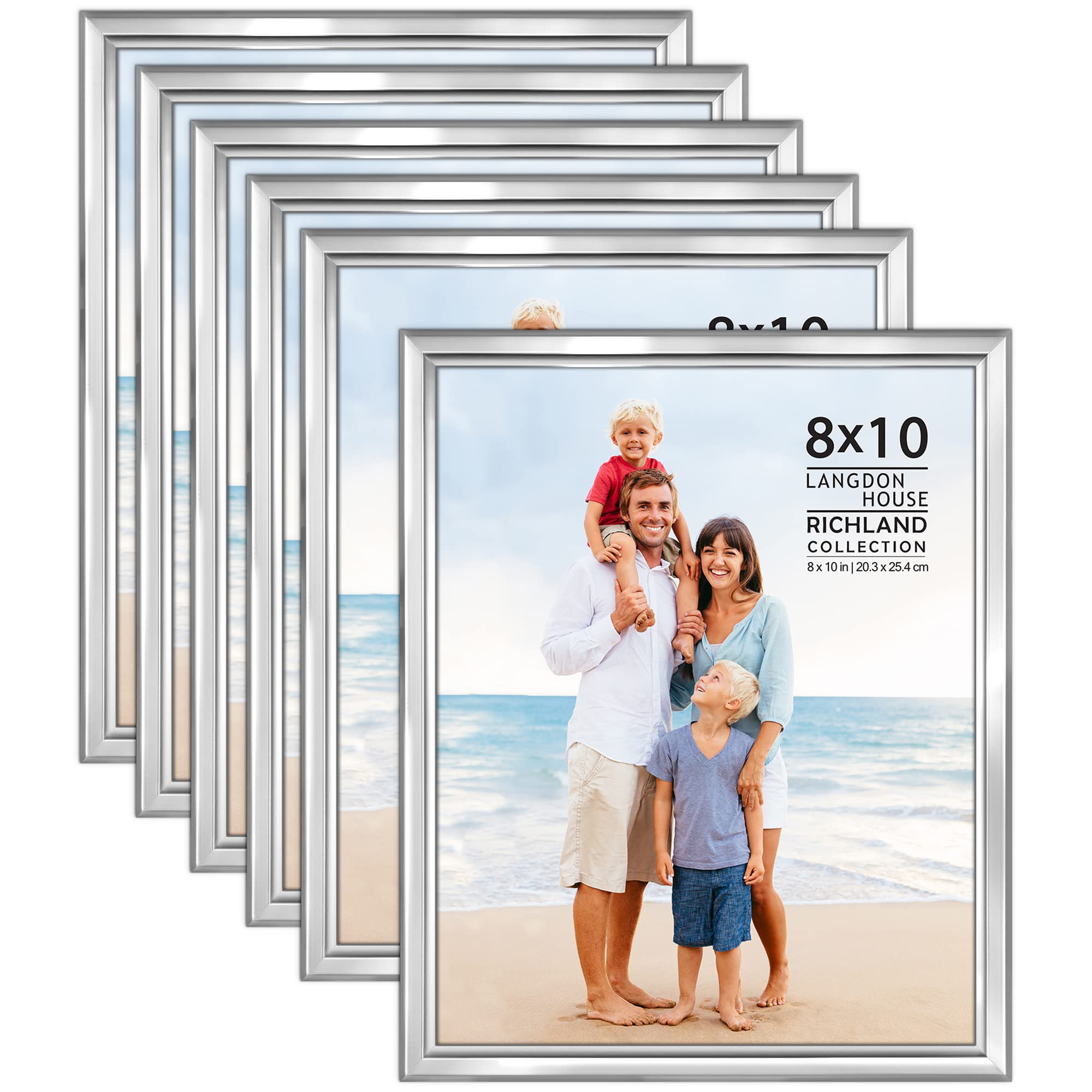 Langdon House 8x10 Picture Frames Set (Silver, 6 Pack) Distinguished Edging for Classic Style, Richland Collection
