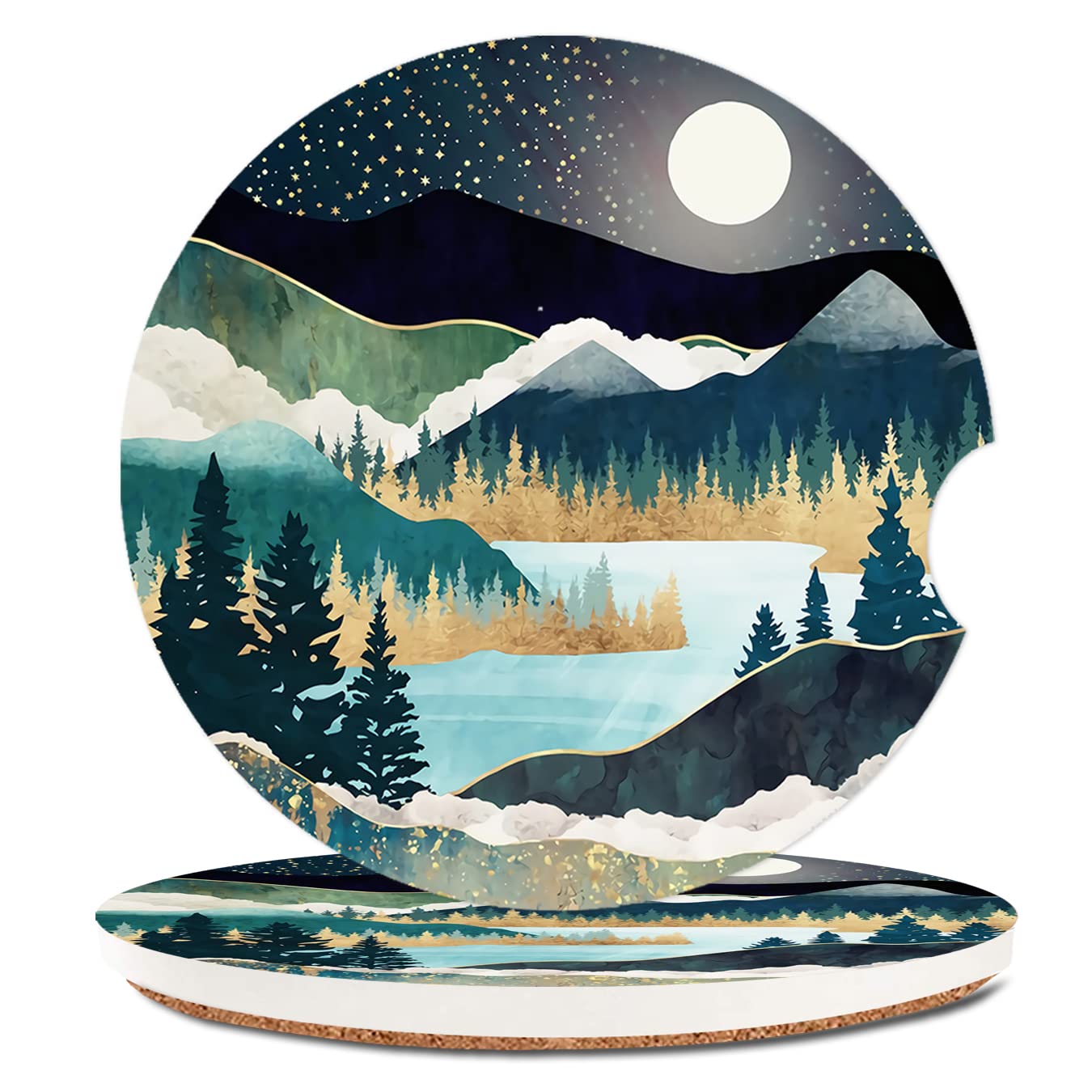 2 Pack Absorbent Car Coasters For Cup Holders,Ceramic Coasters With Cork Back And Finger Slot,Cool Cupholder Accessories To Keep