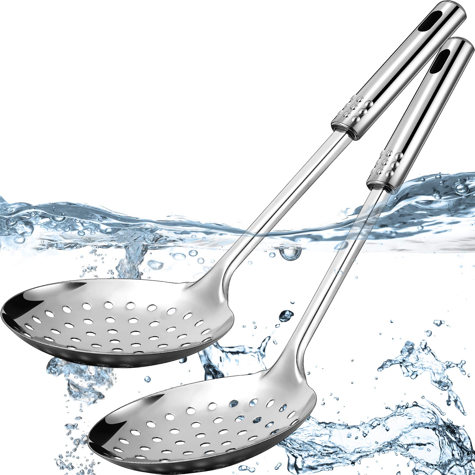 2 Pieces Stainless Steel Cooking Colander Skimmer Slotted Spoon Kitchen Strainer Ladle With Long Handle For Kitchen Cooking Baki
