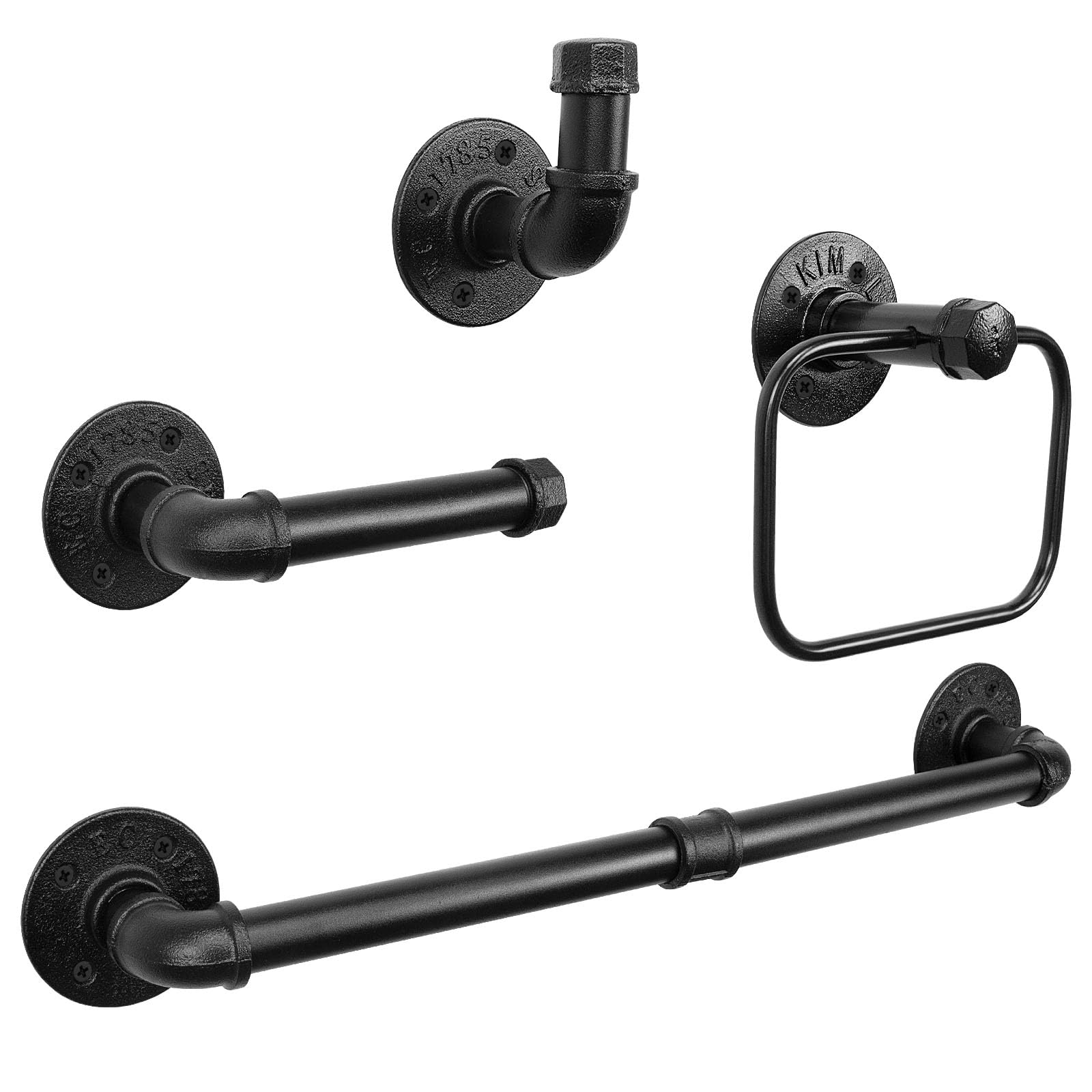 Jeasor 4-Pieces Industrial Pipe Bathroom Towel Ring Kit Diy Wall Mount Accessories Kit Includes Robe Hook Towel Bar And Towel Ri