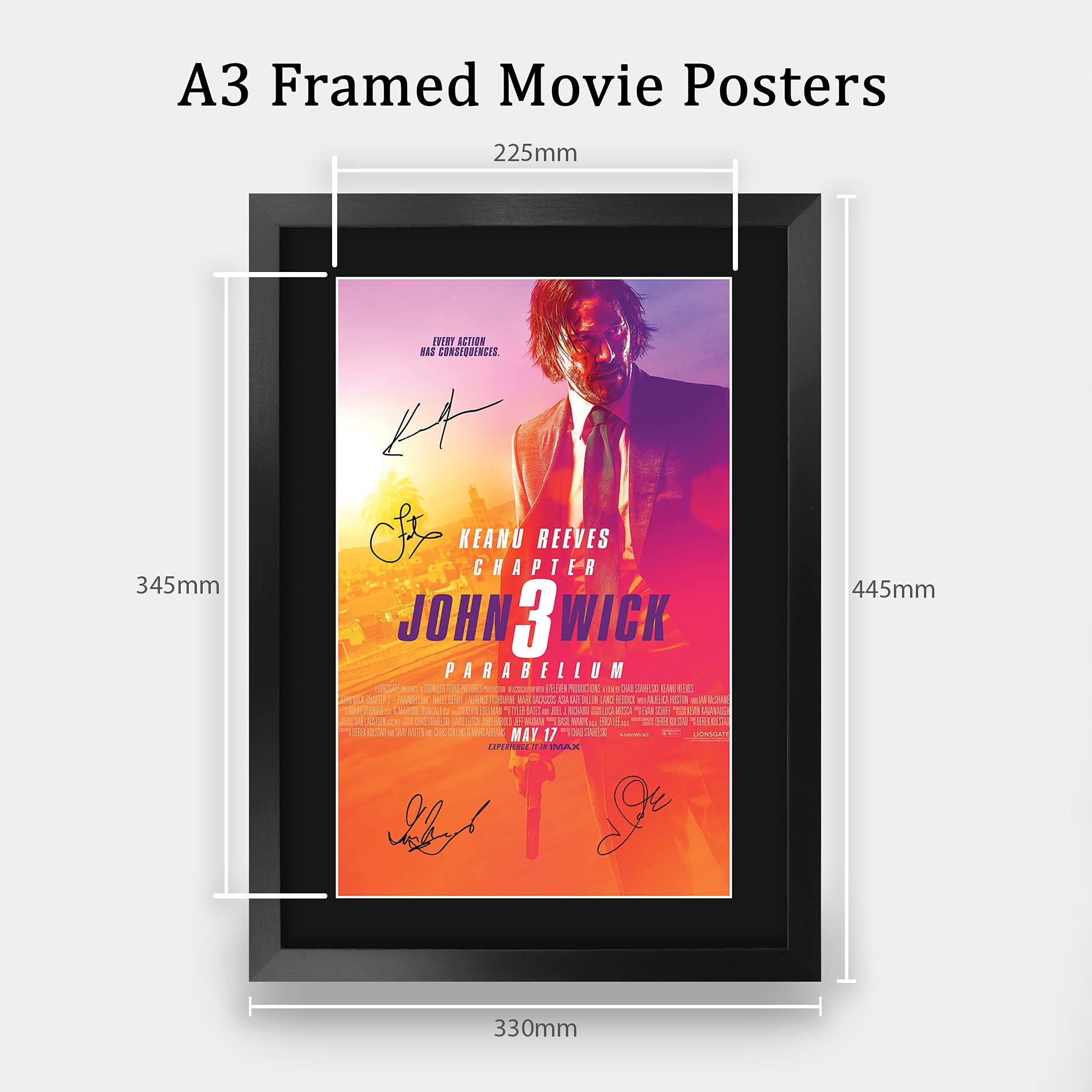Hwc Trading John Wick 3 Keanu Reeves 16 X 12 Inch Framed Gifts Printed Poster Signed Autograph Picture For Movie Memorabilia Fan