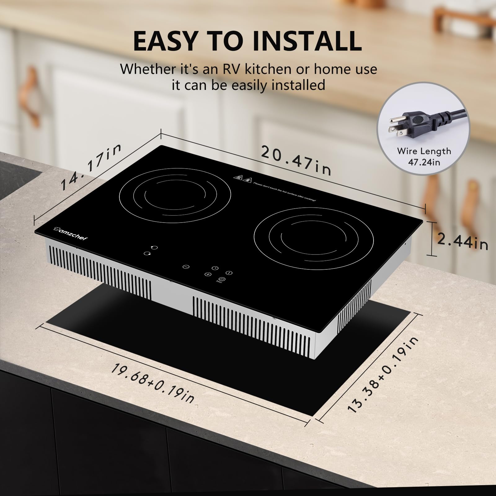 Double Induction Cooktop AMZCHEF Induction Stove Top 2 Burners for RV  Built-in Electric Cooktops With 9 Power Levels  Sensor Touch  99-min Timer  Safety Lock  Ceramic Glass  120V  Shared 1800W