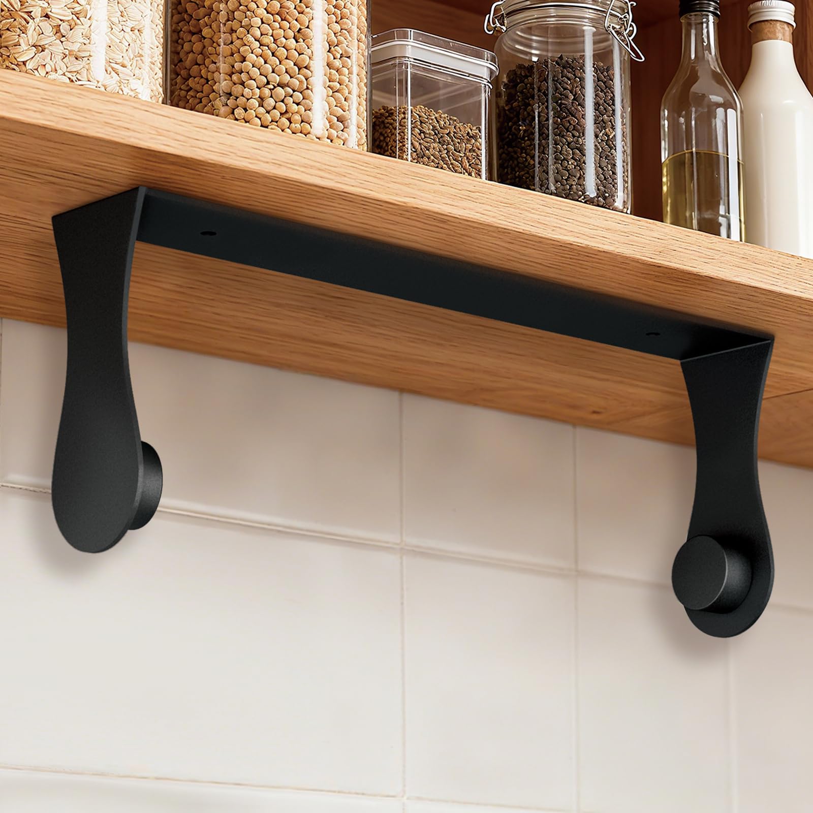 Smipam Paper Towel Holder Under Cabinet, Black, Adhesive & Wall Mount, Under Counter Paper Towel Rack for Kitchen and Bathroom, 