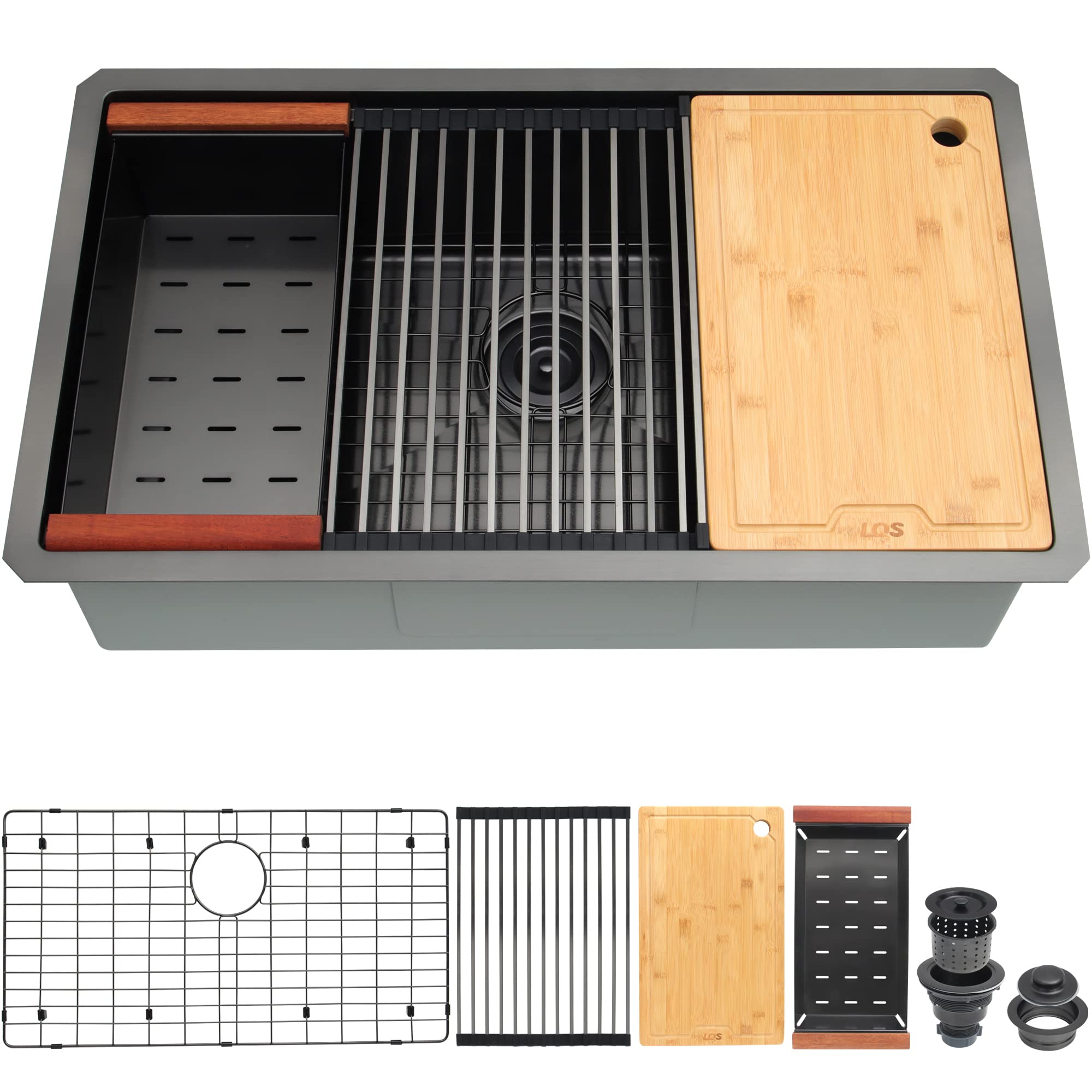 Lqs Undermount Kitchen Sink, 32    X 19    Workstation Ledge Kitchen Sink, 32 Inch Kitchen Sink, 16 Gauge Black Kitchen Sink, Ha