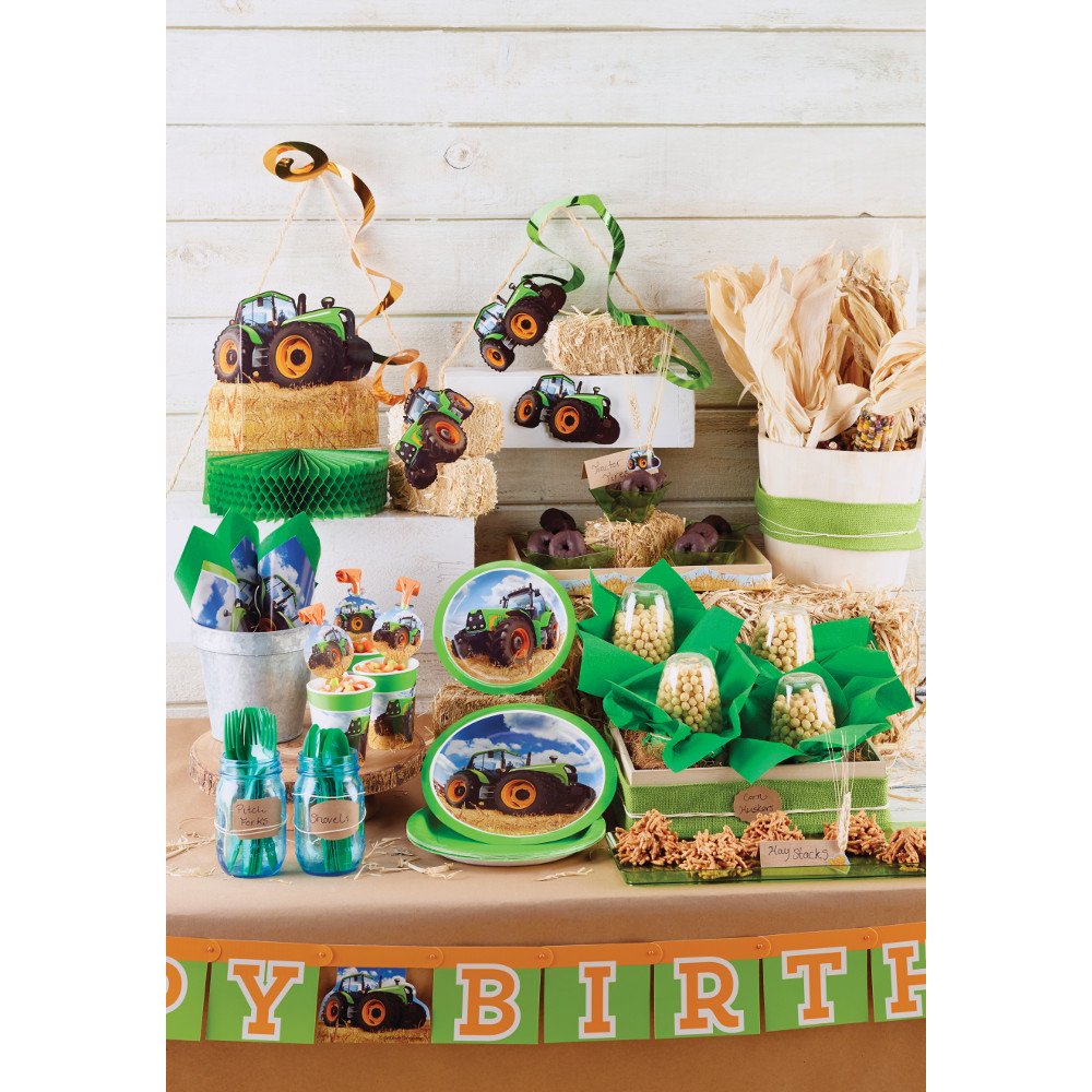 Creative Converting 16-Count Paper Lunch Napkins, Happy Birthday, Tractor Time, 6.5 X 6.5-Inch, Multicolor