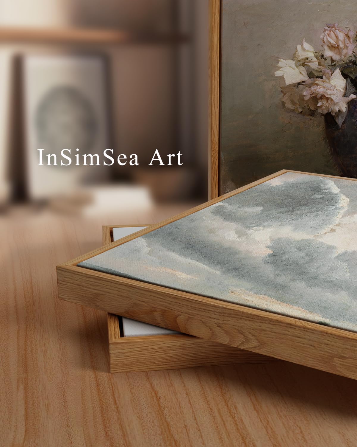 InSimSea Framed Landscape Canvas Wall Art | Study of Clouds Painting Prints Wall Decor | Modern Farmhouse Decor | Rustic Wall Decor for Living Room Bedroom | French Country Decor 24x36inch