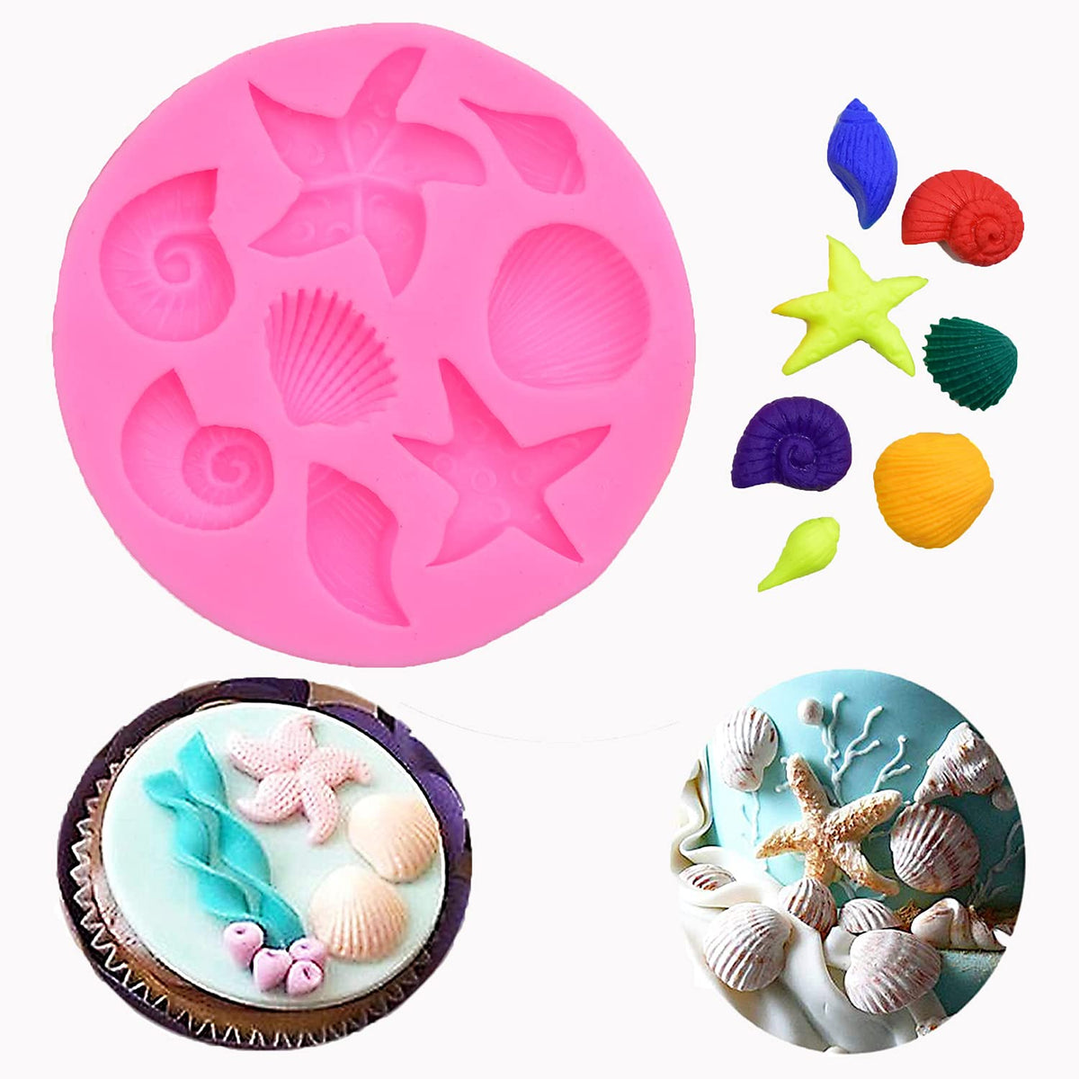 Marine Theme Seashell Conch Starfish Fish Silicone Mold For Diy Under The Sea Style Handmade Fondant Candy Making Chocolate Dess