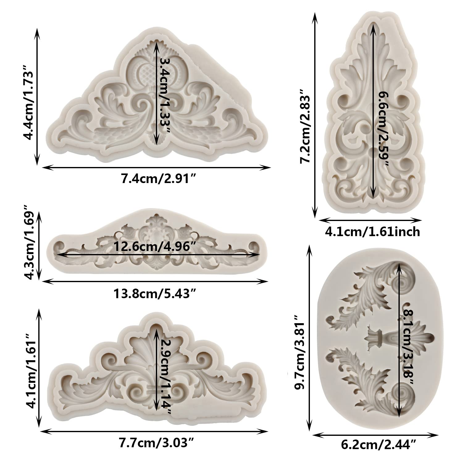 Sijiangmold Baroque Fondant Molds Curlicues Scroll Lace Silicone Molds Cake Border Mold For Cupcake Topper Cake Decoration Candy