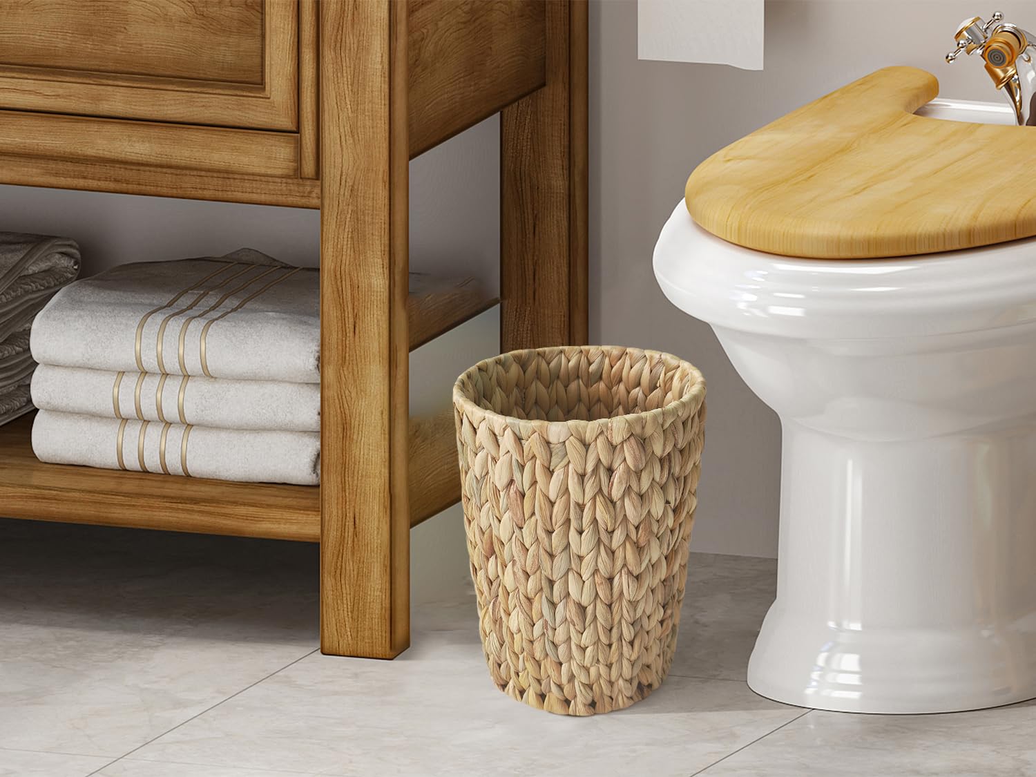 Coeusy Wicker Trash Can,Small Bathroom Trash Can,Water Hyacinth Wicker Waste Basket For Bathroom,Boho Waste Basket For Bedroom,H