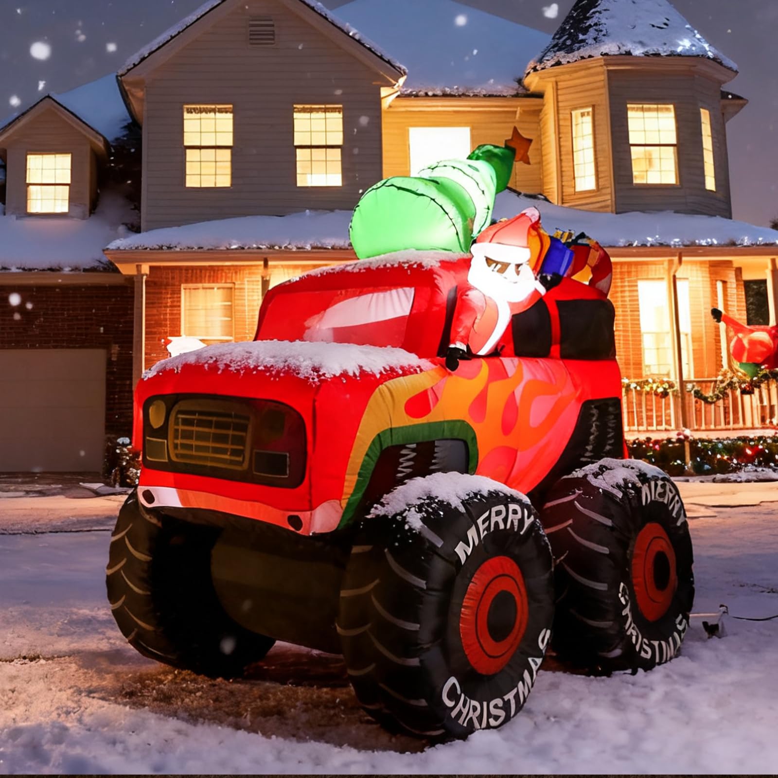 JOYHALO 7.5FT Christmas Inflatable Santa Drive Monster Truck, Blow Up Yard Decorations with Bright LED Lights, Santa Truck Chris