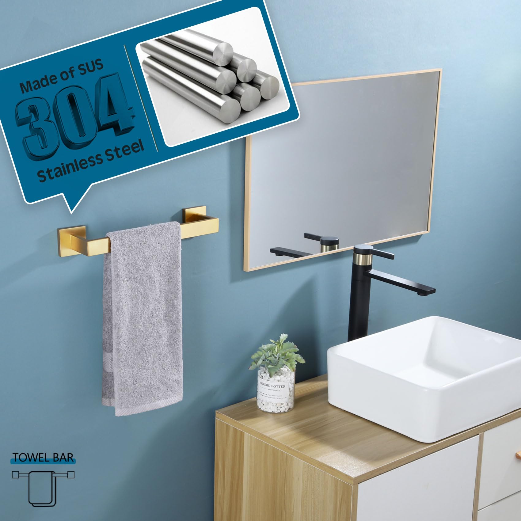 KOKOSIRI 12 Inch Hand Towel Holder Bath Towel Bar Kitchen Dish Cloths Hanger Stainless Steel Wall Mount  Brushed Gold  B4003BG-L12