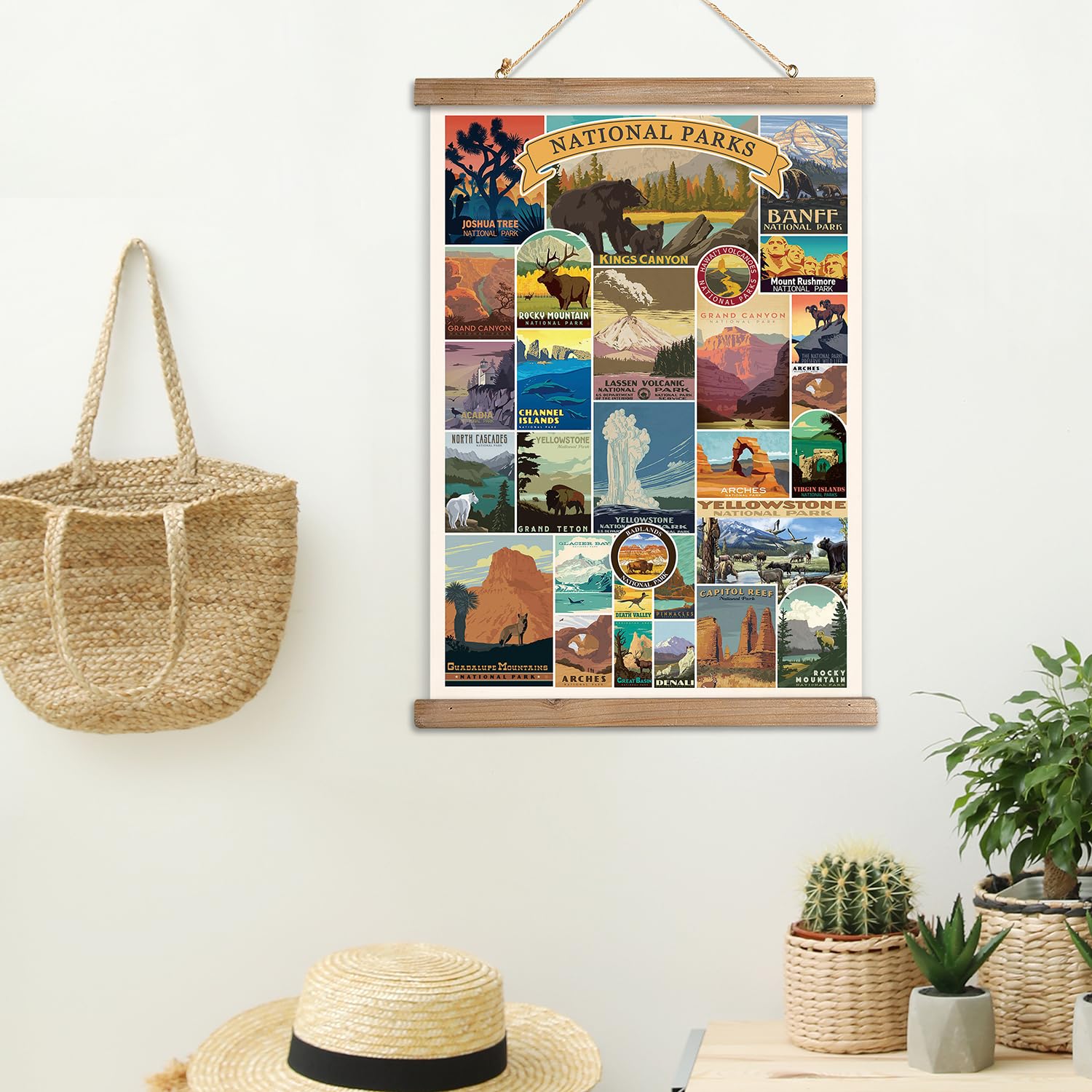 Comprehensive National Parks Display: Poster Highlights A Collection Of Usa National Parks; Each Represented By A Unique And Col