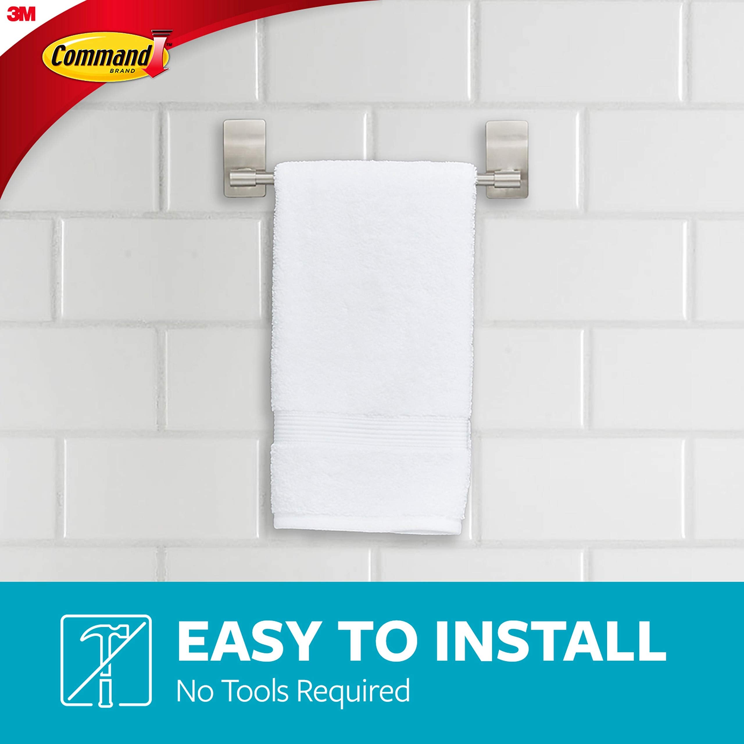 Command Hand Towel Bar Satin Nickel With 4 Water Resistant Command Strips, 9'' Hand Towel Holder, Holds Up To 3 Lb, Great For Ba