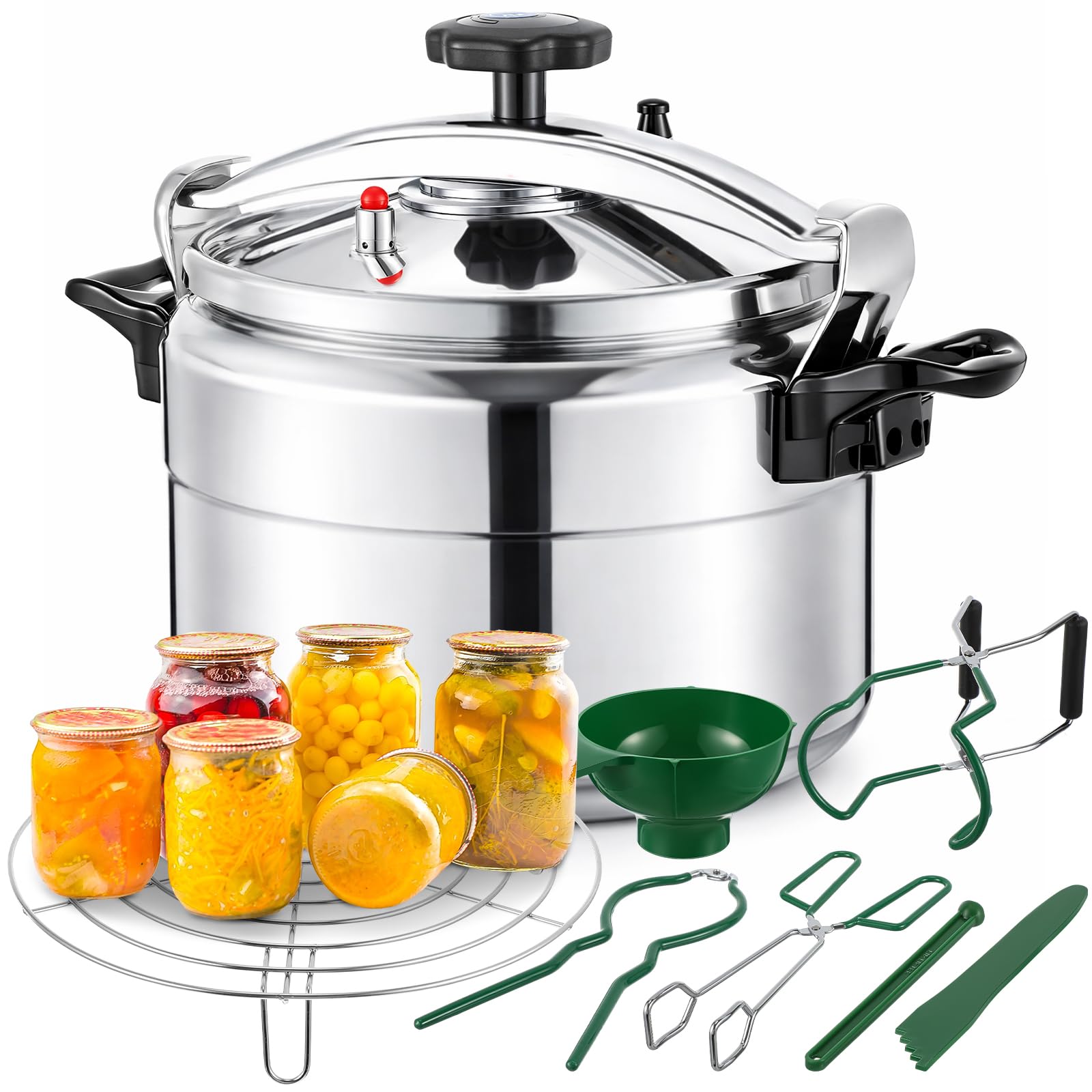 Kritkin 16qt Pressure Cooker for Canning Pressure Canner Supplies Kit, 6 Canning Supplies Stainless Steel Steam Rack Gauge, Silv