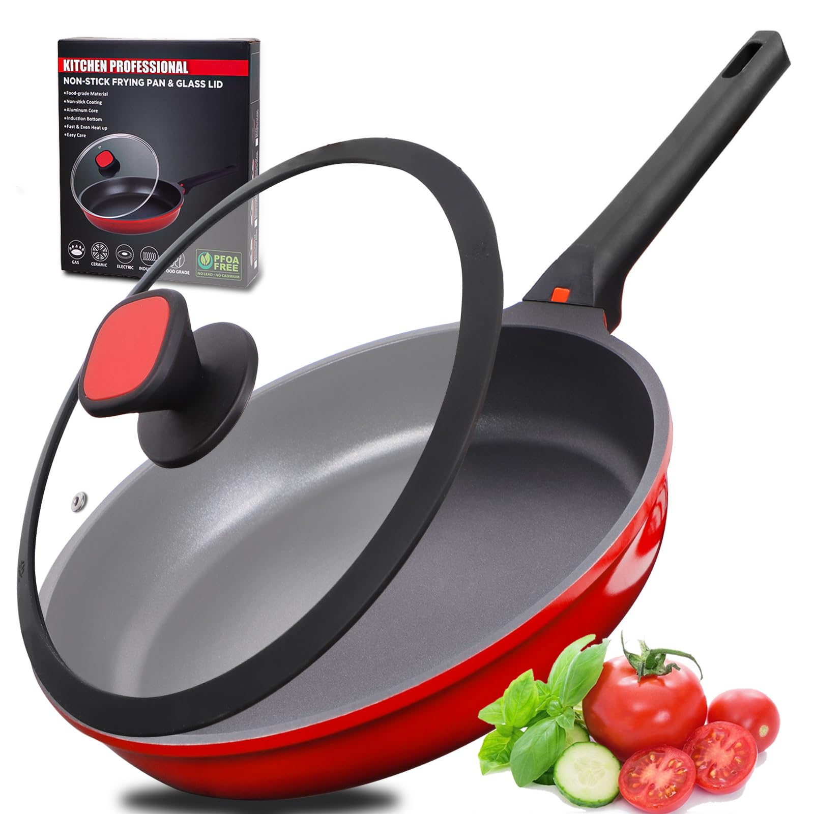 DIIG Nonstick Frying Pan Skillet with Silicone Lid, 11.5 Inch Oven Safe Chef Pan for Cooking Saute Omelet Sauce Pan Cast Aluminu