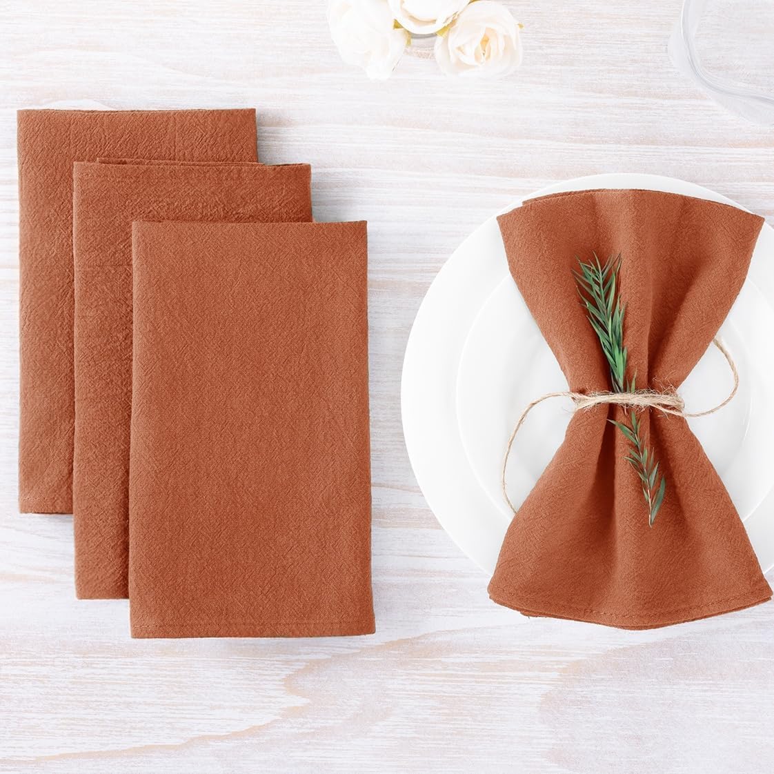 Mlmw Terracotta Linen Cloth Napkins Set Of 8 Vintage Cotton Dinner Napkins Cloth Bulk Washable 16''  16'' For Wedding Party Baby