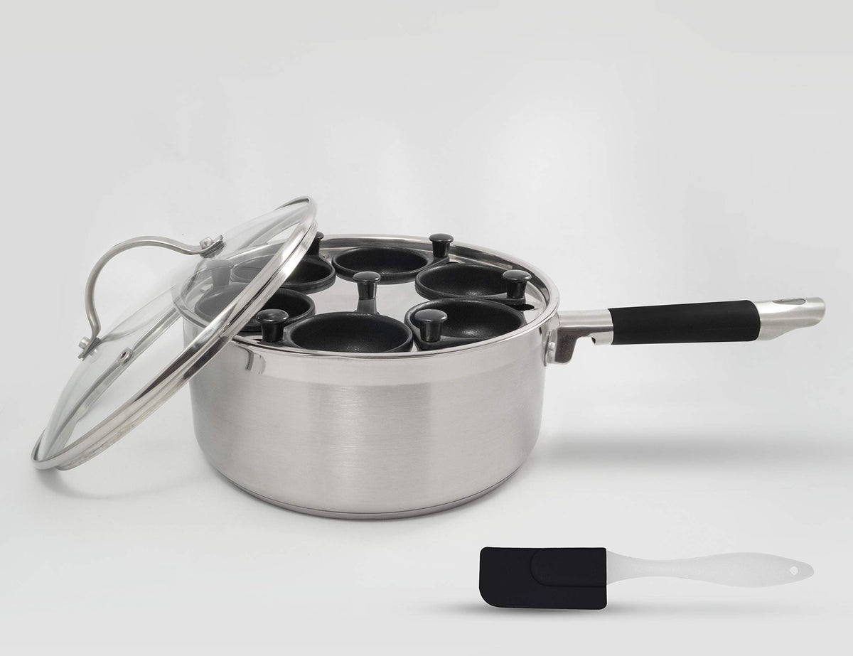 Excelsteel Silicone Spatula Gift, Easy Use Stove Top Breakfast Brunch Egg Poacher Saucepan 6 Cup, 4Qt, Stainless