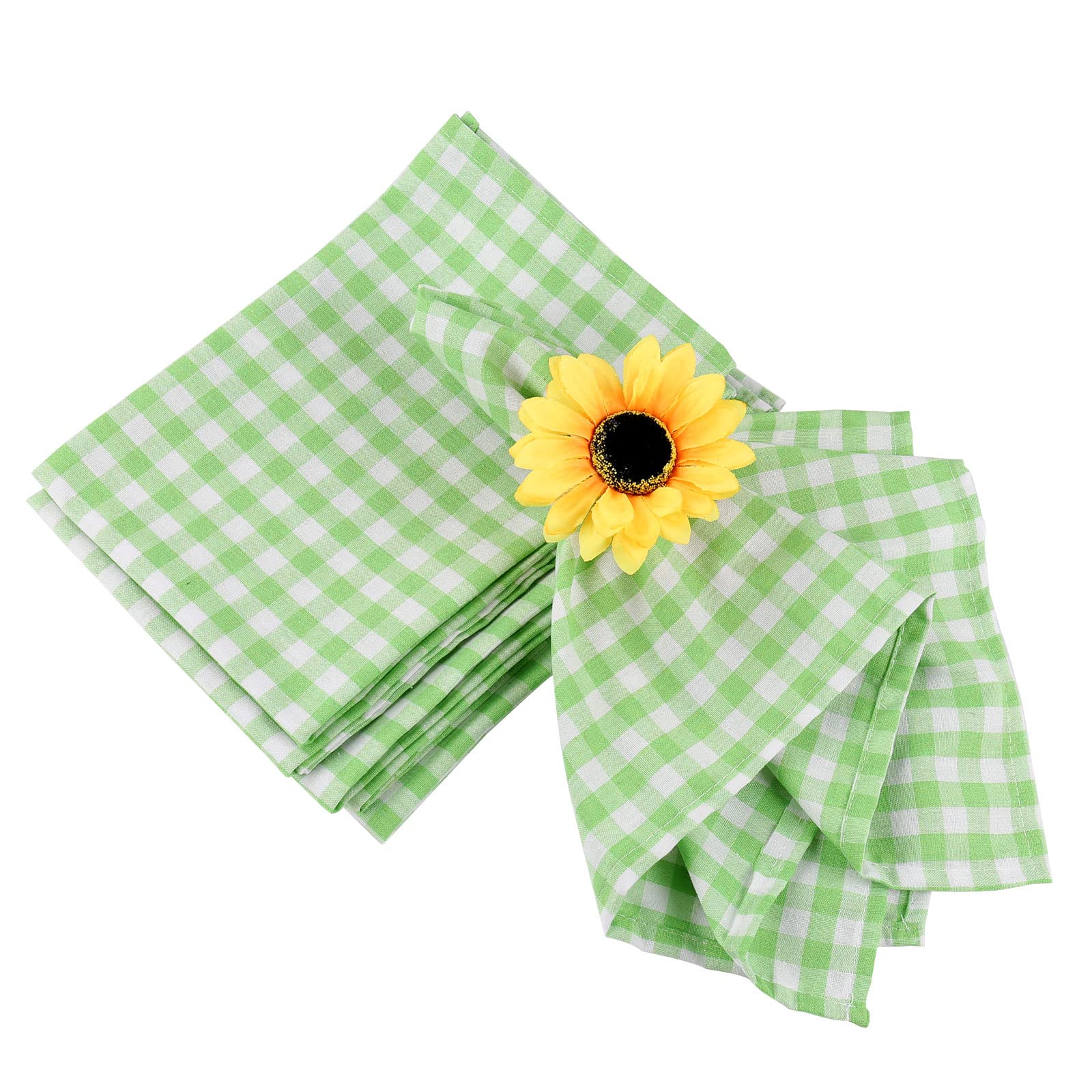 Buffalo Plaid Cloth Napkins Set Of 6, 18 X18 Inches Green White Cotton Washable Table Napkins, Reusable Gingham Cloth Dinner Nap