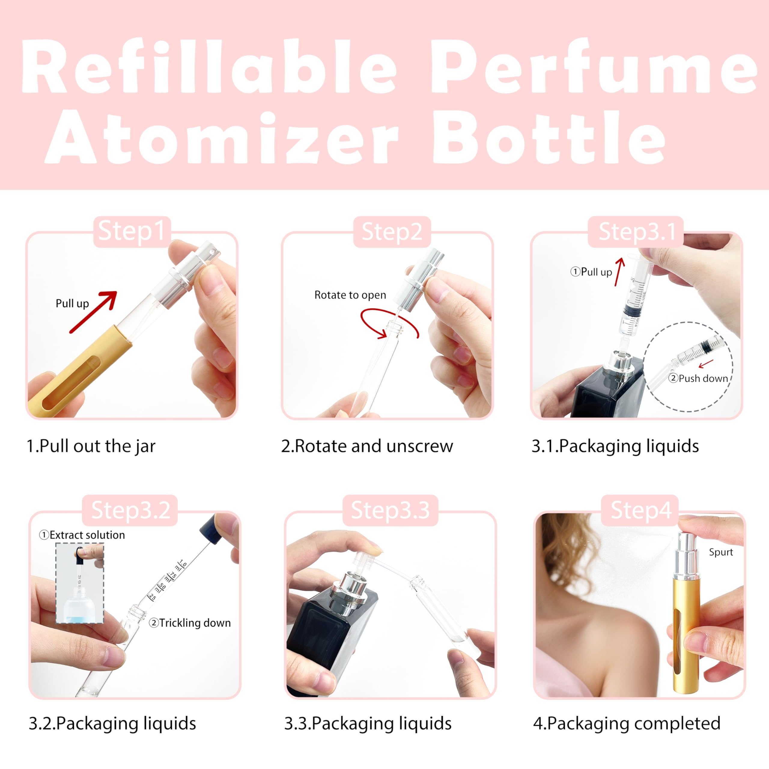 Kewjug 4 Pack Refillable Mini Perfume Atomizer Bottle,Portable Separate Bottles,Travel And Outings Spray Boxes Dispensers 5Ml/0.