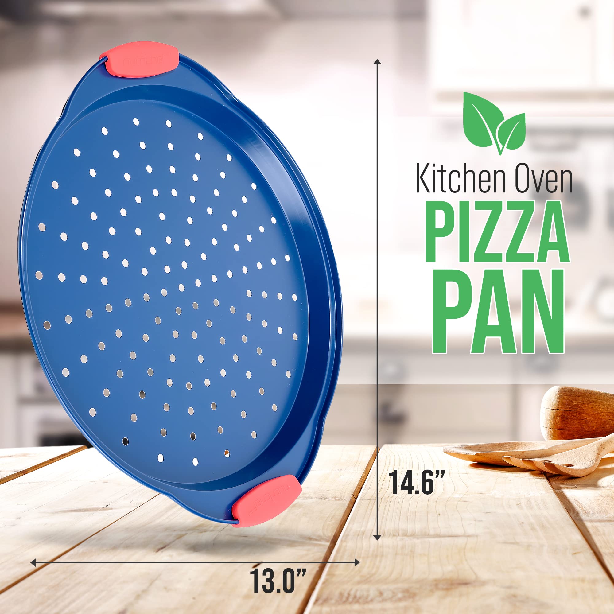 NutriChef Non-Stick Pizza Tray, Carbon Steel, Round, Dishwasher Safe, Blue, Model NCBPIZ5