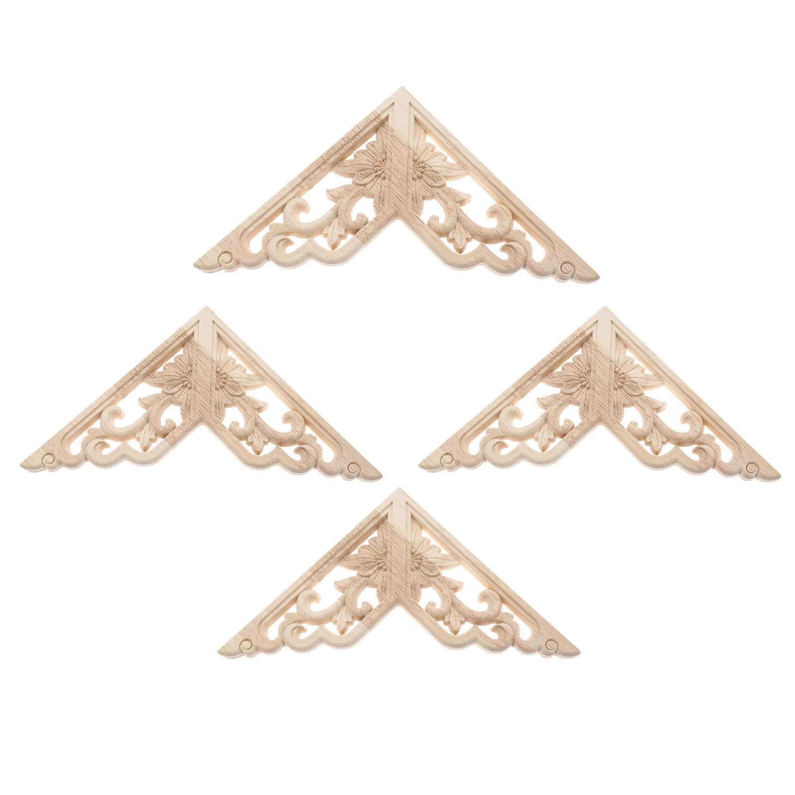 Muxsam Wooden Decorative Appliques Onlays, 4-Pack Unpainted Wood Caravings Decals Inlays Overlays Corners Decor For Cabinet Dres