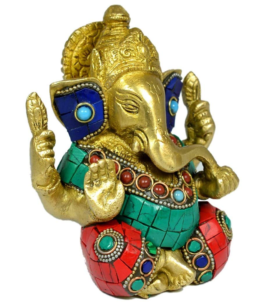 Artvarko Brass Ganesha Bhagwan Idol God Ganesh Ganpati Sitting Statue Idol Sculpture For Home D?Cor Office Gift Height 4.5