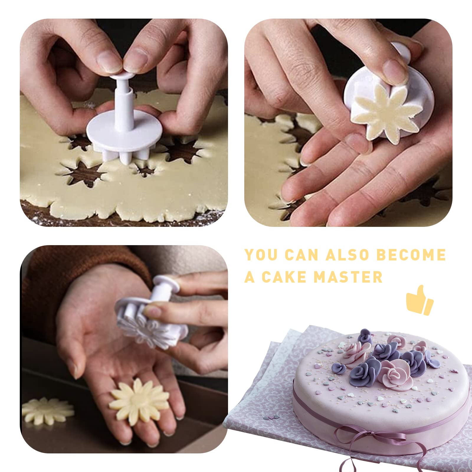 Sunflower Fondant Cutter Flower Molds For Fondant 4Pc Chrysanthemum 8Petals Daisy Plunger Cutter Gerbera Cutting Set Cookie Cutt