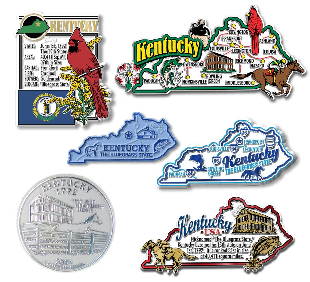 Kentucky Six-Piece State Magnet Set By Classic Magnets, Includes 6 Unique Designs, Collectible Souvenirs Made In The Usa