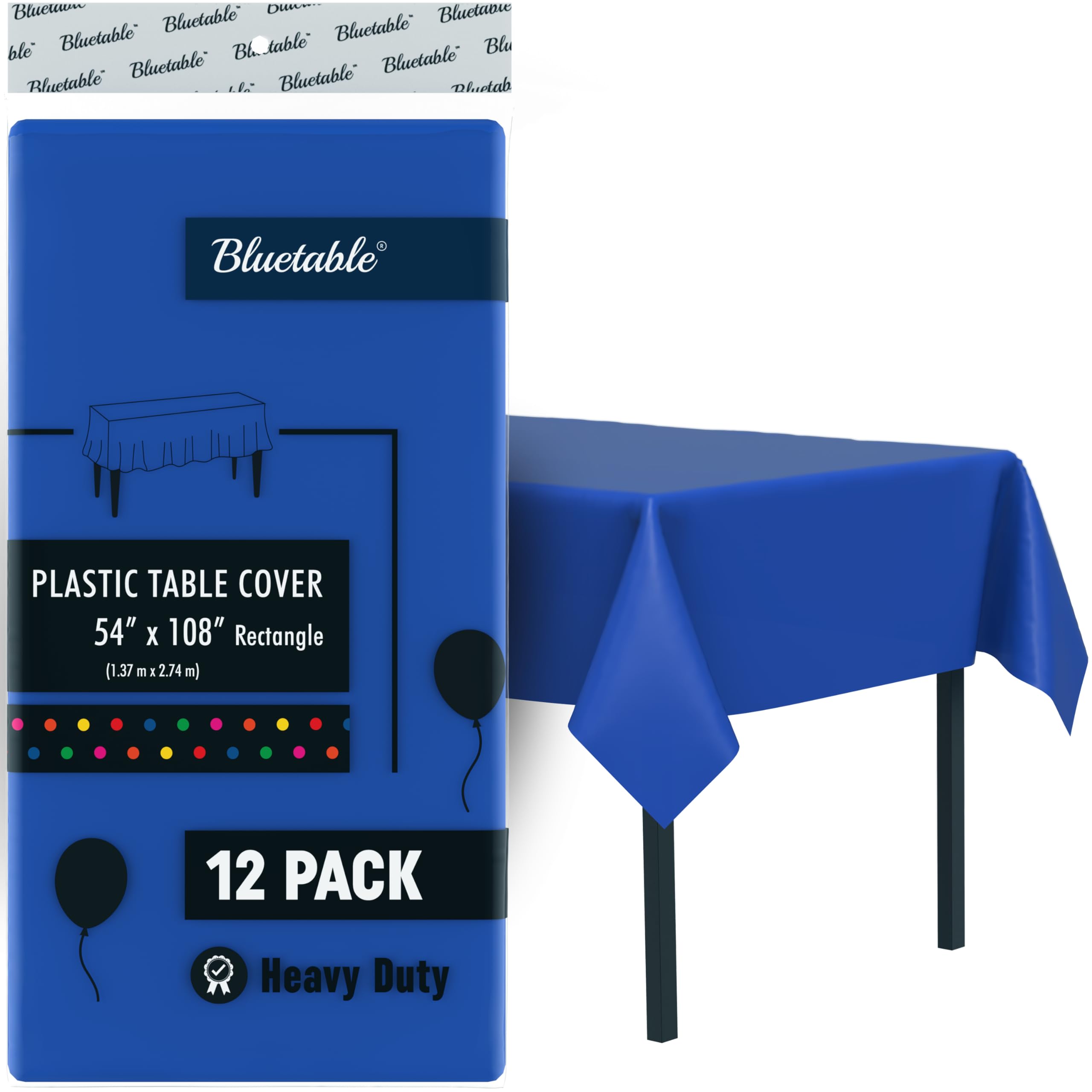 Plastic Tablecloth Disposable Blue (12 Pack) Bulk - Ultra Heavy Duty Table Cloth Rectangle (54    X 108   ) 6 Foot Or 8 Foot Tab