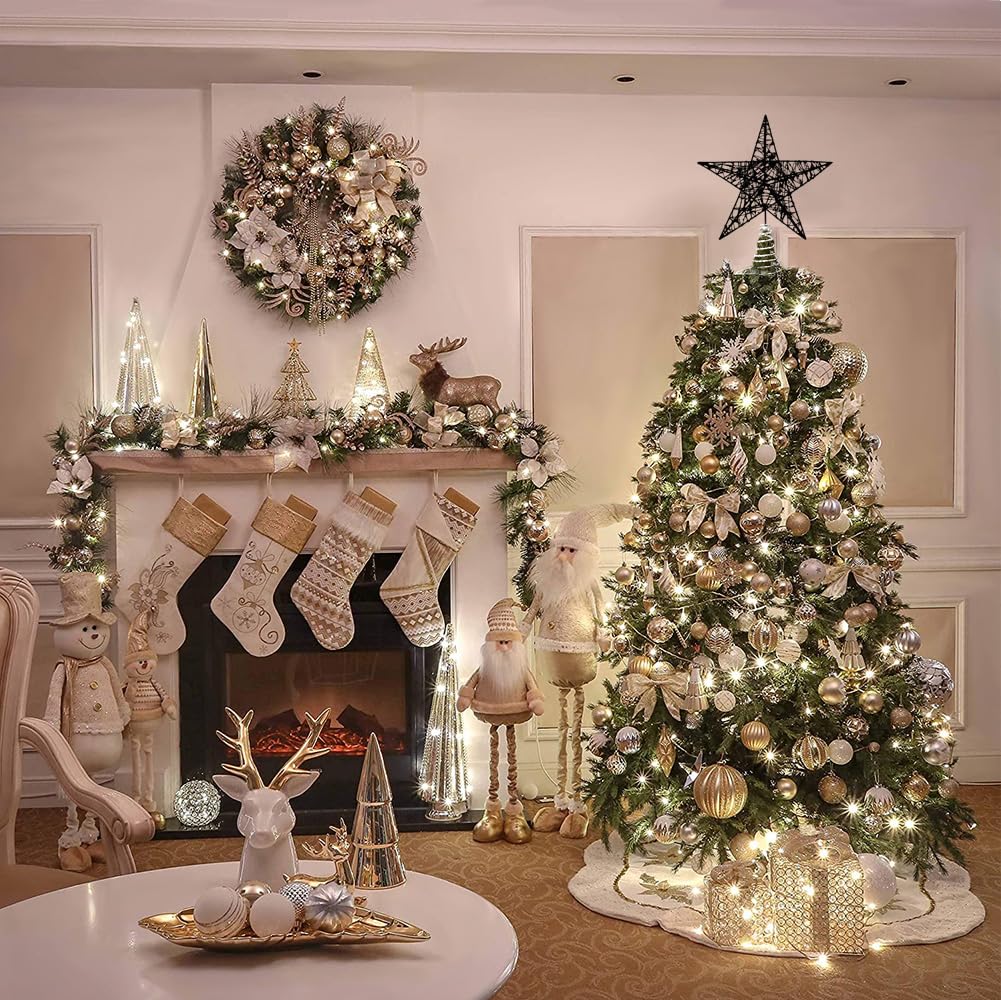 Christmas Tree Toppers Xmas Glitter Black Hollow Star Treetop Topper for Christmas Tree Decoration