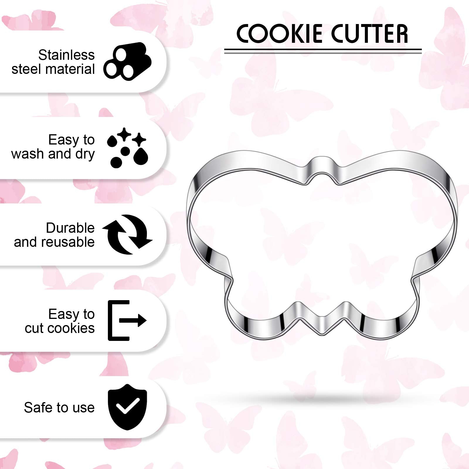 8 Pieces Butterfly Cookie Cutter Set Stainless Steel Metal Biscuit Cutter Mould And 6 Pieces Sugar Stirring Pins For Sandwich Ch