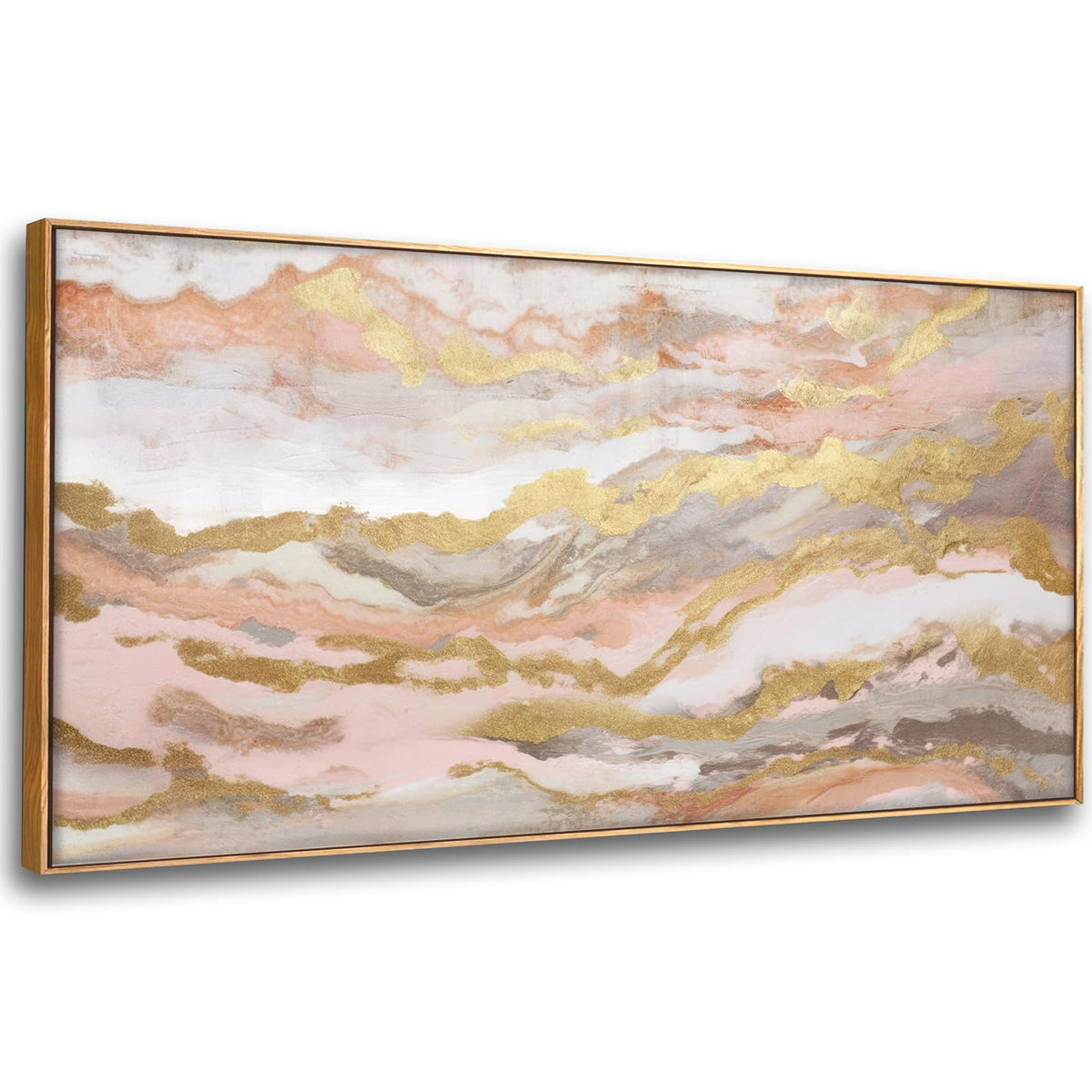 Abstract Pink Canvas Wall Art Framed Gold Abstract Line Artwork For Living Room Decor Canvas Art Bedroom Pictures Office Decorat