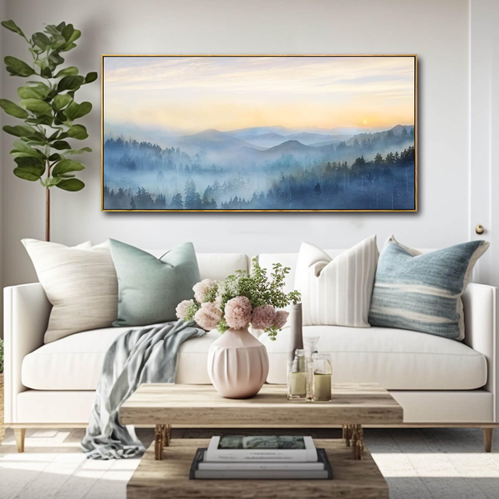 Yjyart Canvas Wall Art Misty Forest Gold Wall Decor Nature Painting Modern Artwork For Bedroom Kitchen Office Wall Decorations 2