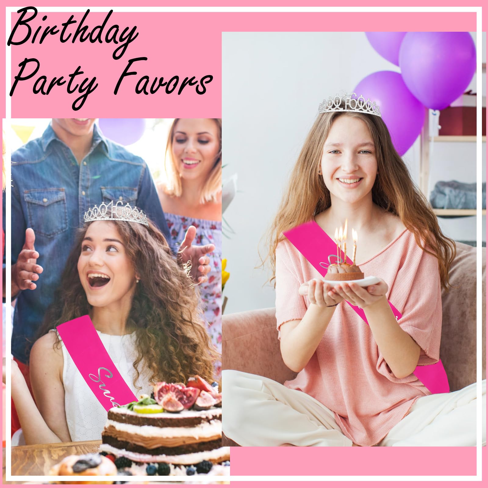 Casoty Sweet 16 Birthday Sash and Tiara, 16th Birthday Decorations for Girls, 16th Birthday Crown and Sash Set, Sweet 16 Party S