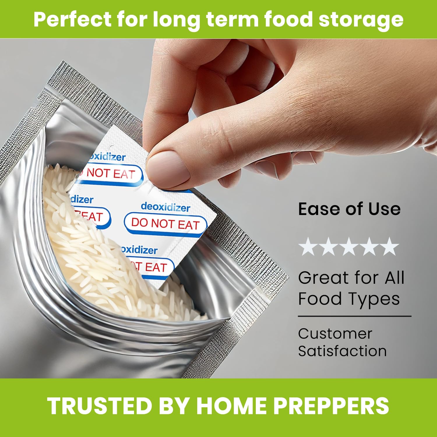 400Cc Oxygen Absorbers For Food Storage 100 Pack - Sealed Packs Of 10 For Freshness - Ideal For Mylar Bags, Mason Jars, And Free
