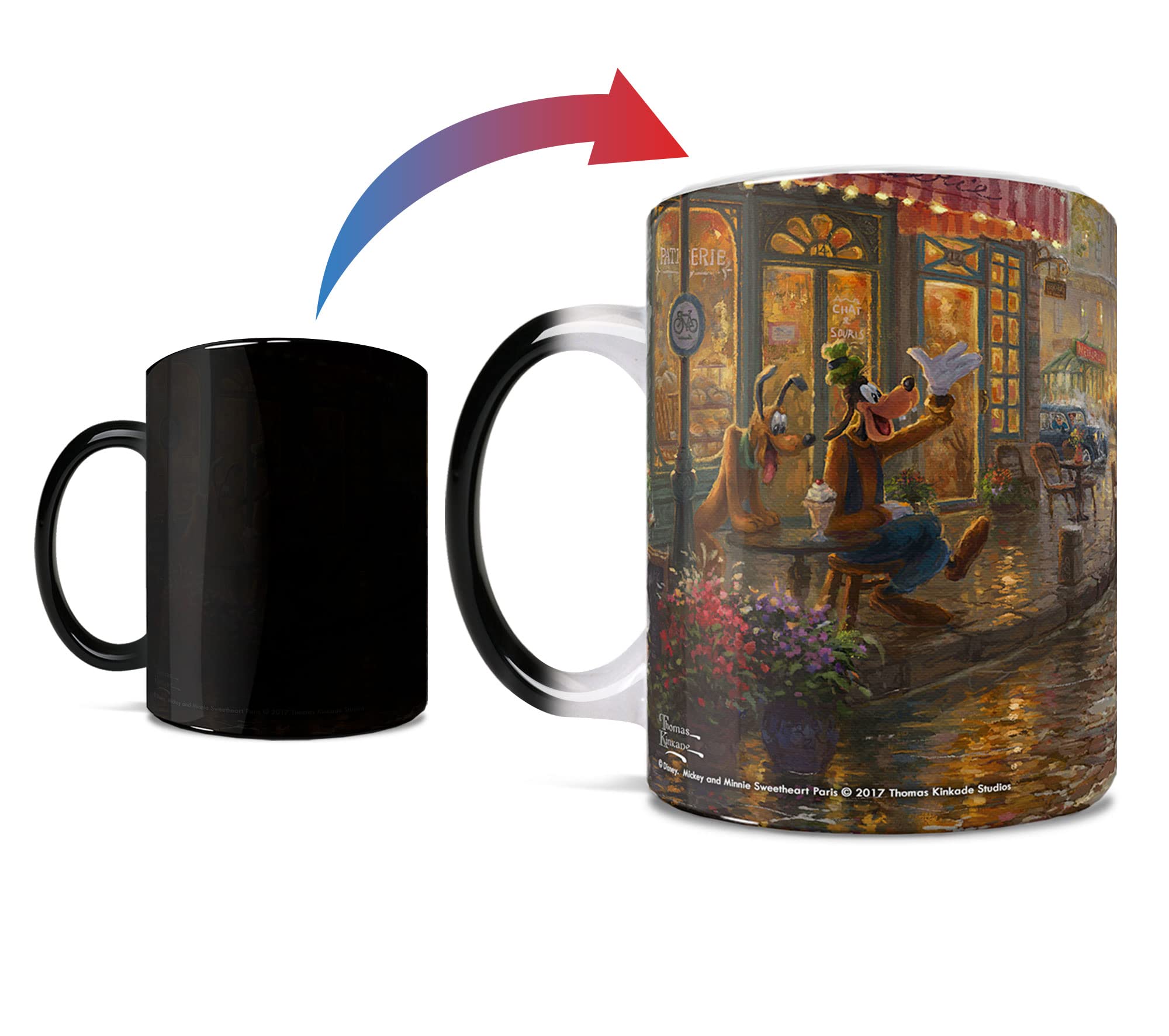 Morphing Mugs Disney - Mickey and Minnie Mouse - Paris France - Thomas Kinkade - One 11 oz Color Changing Heat Sensitive Ceramic Mug - Image Revealed When HOT Liquid Is Added!