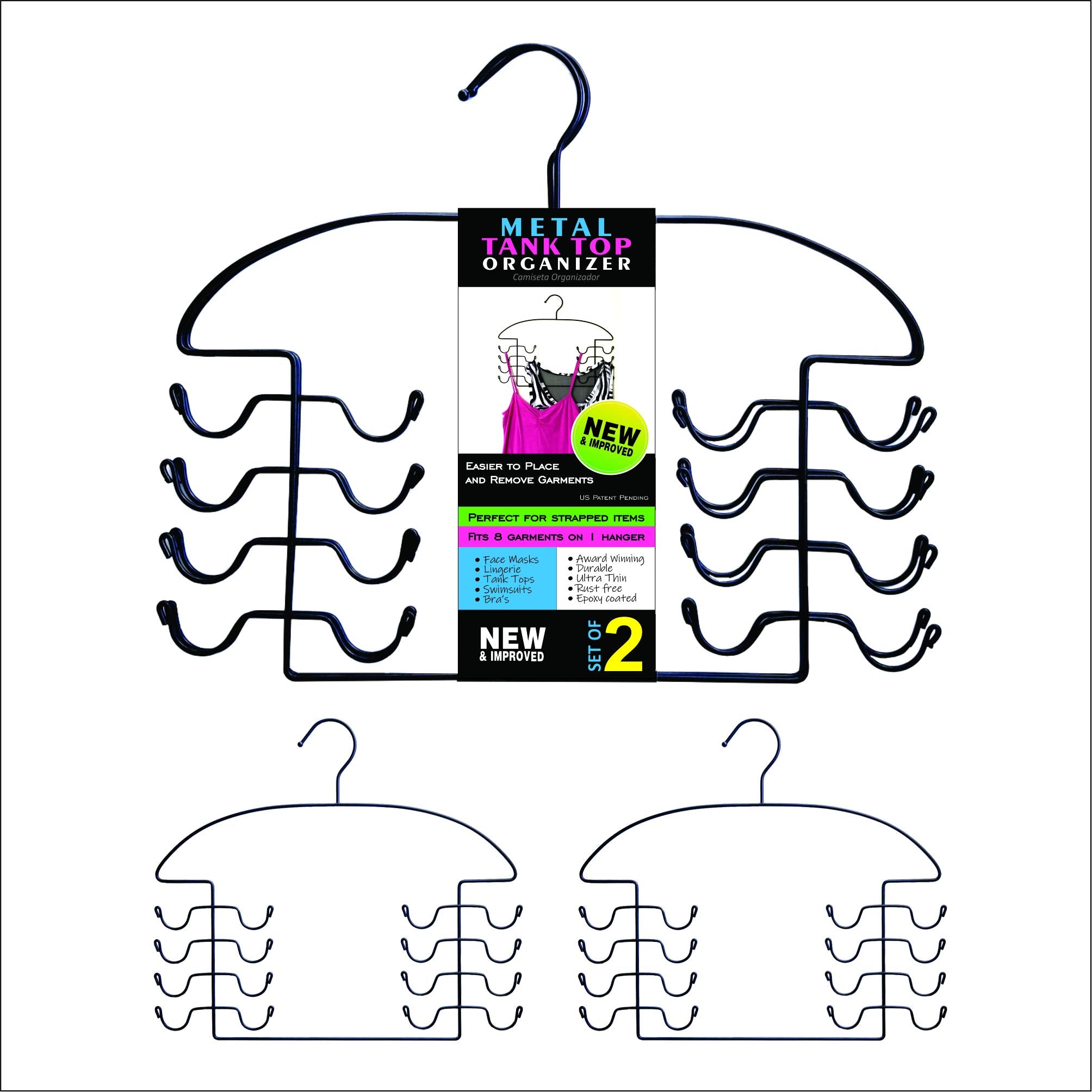 Dr . Organizer 2 Pc Set, Tank Top Closet Organizer Hangers - Black Steel, Usa Patented (8200), 2 Count (Pack Of 1)