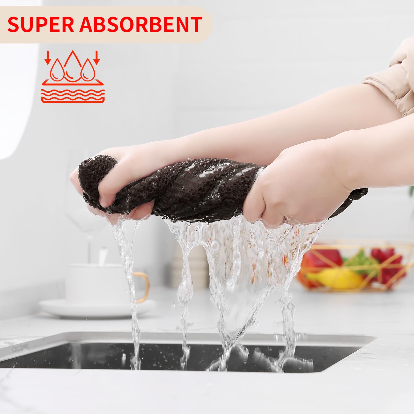 Homaxy 100% Cotton Waffle Weave Kitchen Dish Cloths, Ultra Soft Absorbent Quick Drying Dish Towels, 12 x 12 Inches, 6-Pack, Dark