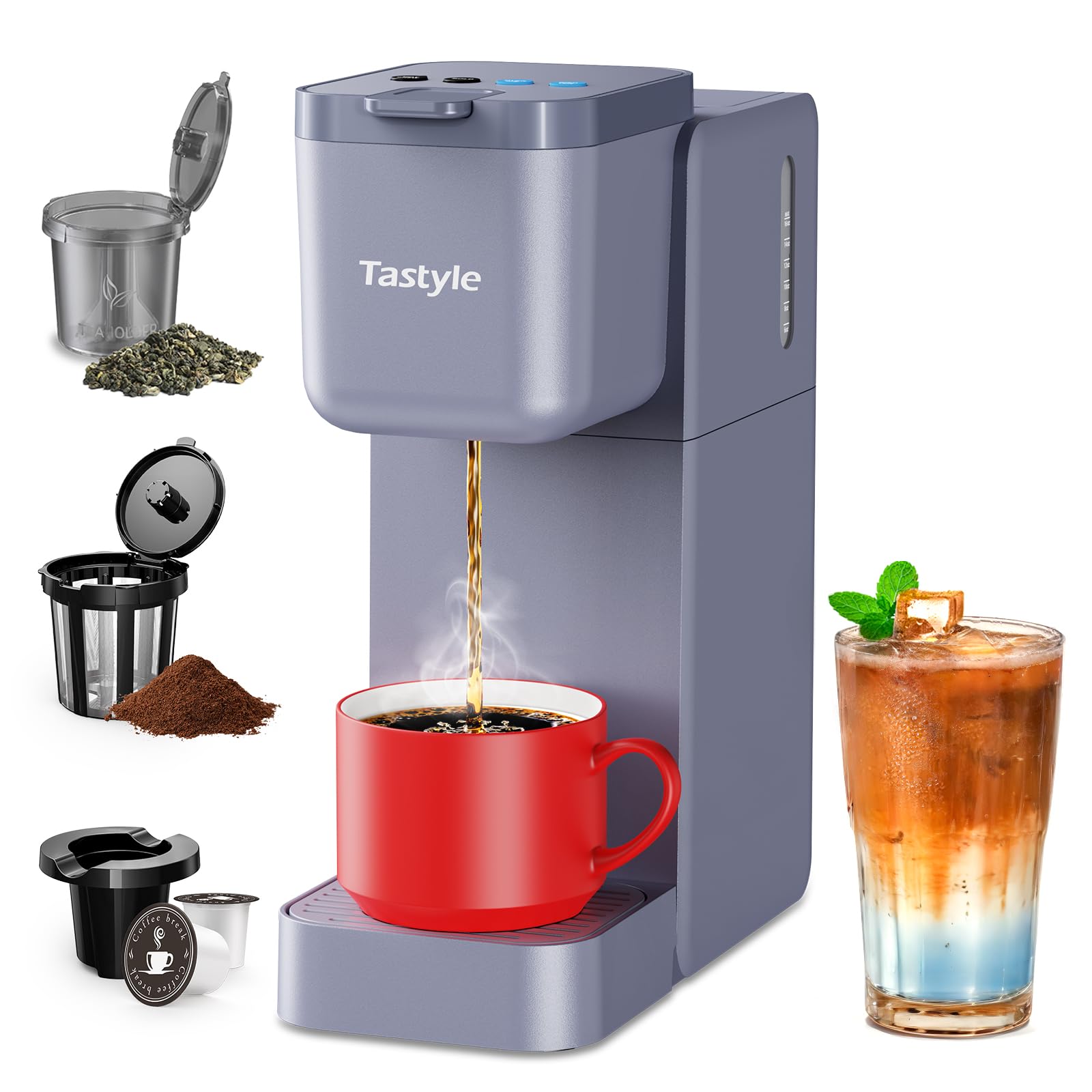 Tastyle Single Serve Coffee Maker for K Cup, Ground and Tea, Hot and Iced Coffee Machines with Bold Setting, 6 to 16 Oz Brew Siz