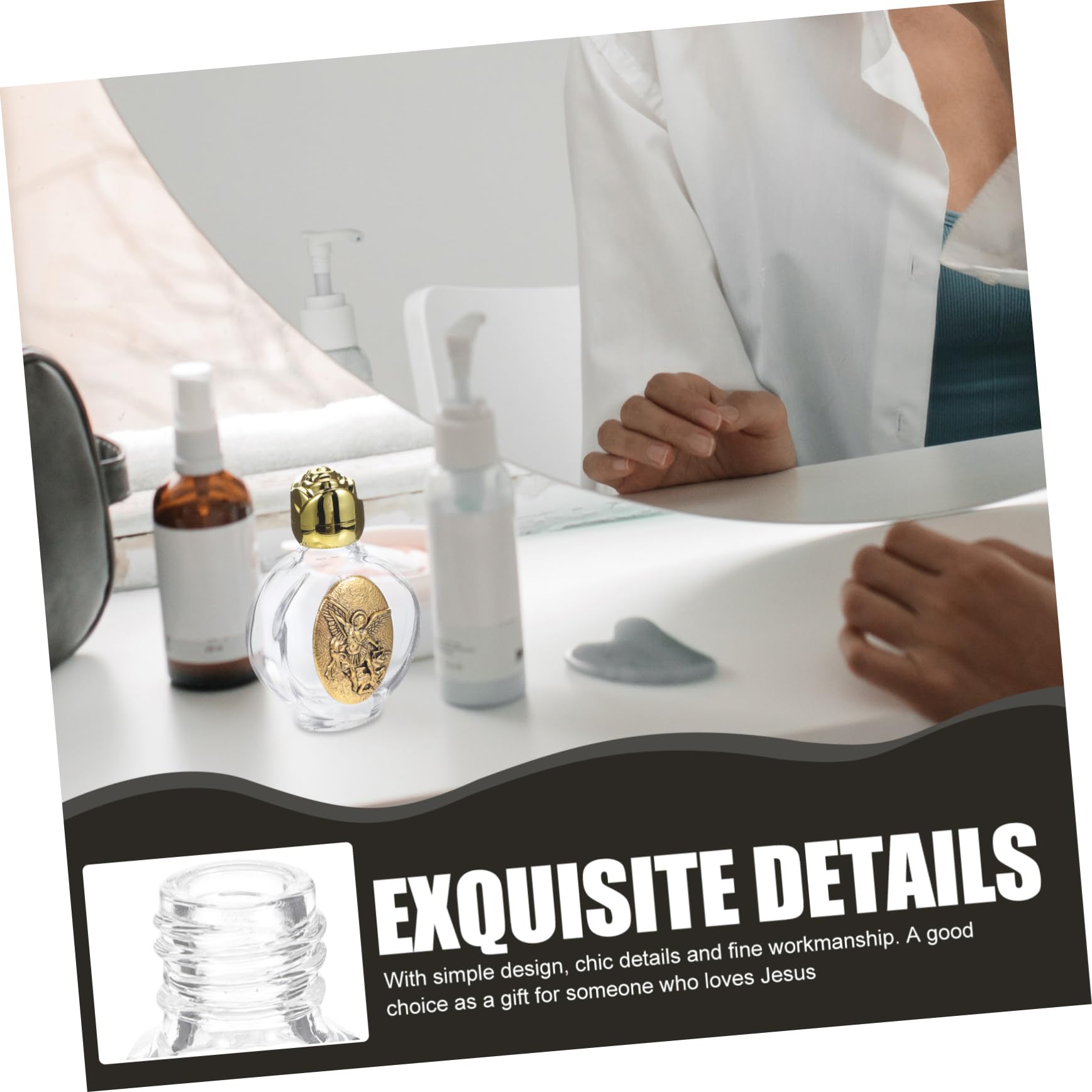 KONTONTY 4Pcs Embossed Holy Water Bottles for Catholic Use Mini Glass Containers for Church Baptism and Blessing Ceremonies Deco