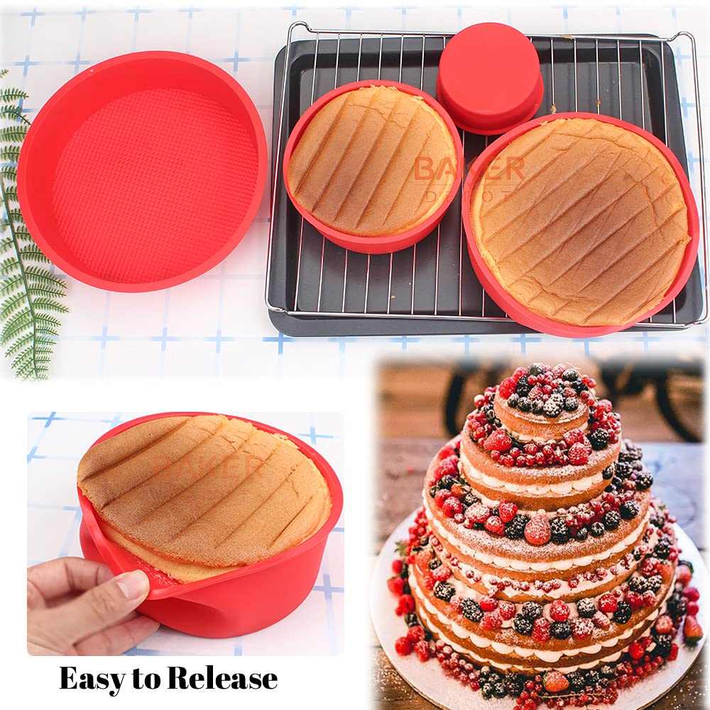 Baker Depot Silicone Mould For Baking Nonstick Layer Cakes Bakeware Round Cake Pans Chocolate Rainbow Cake For Birthday Wedding