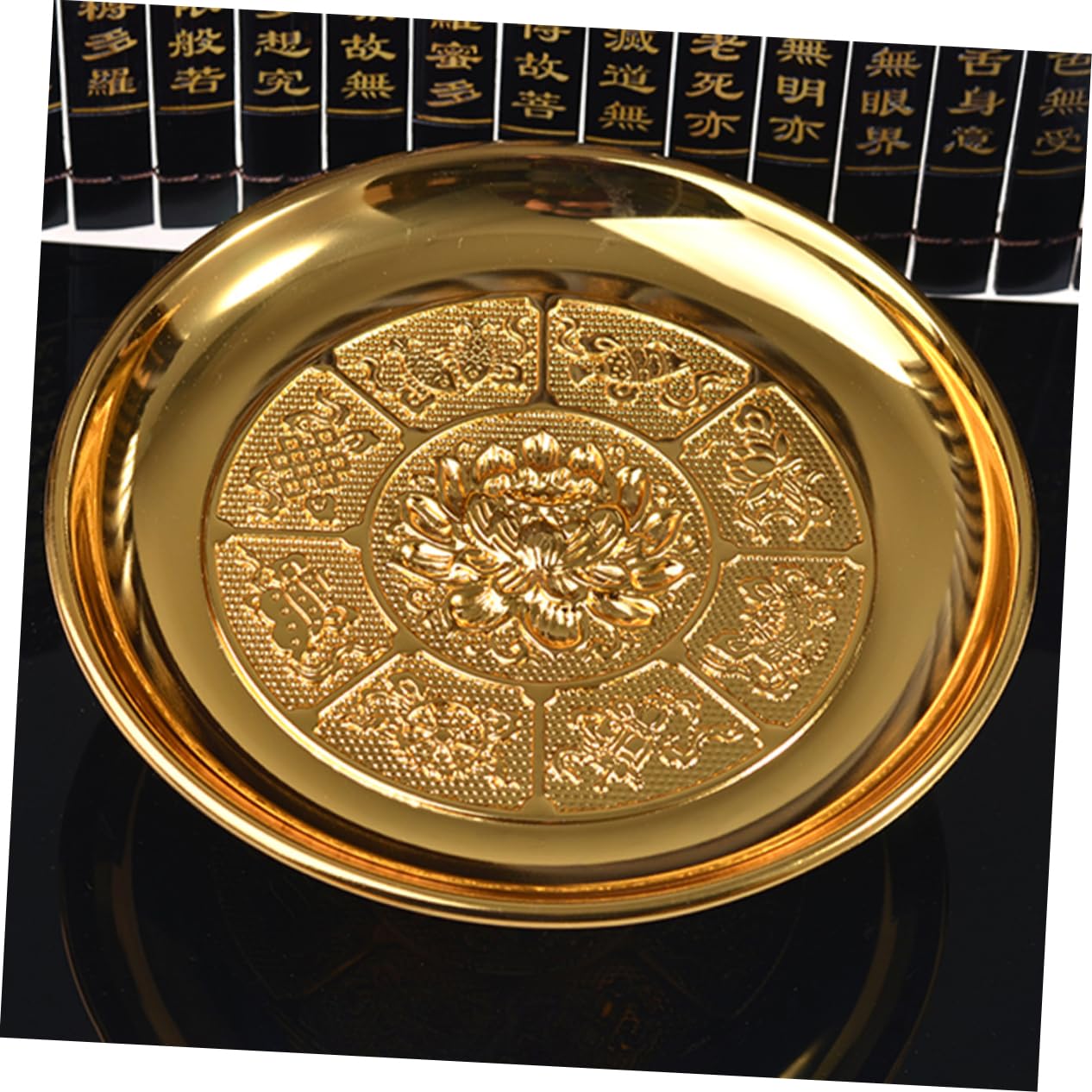 Cabilock Pedestal Bowl Tribute Fruit Plate for Buddhist Golden Lotus Design Space-saving Temple Holder Craftsmanship Offering Tr