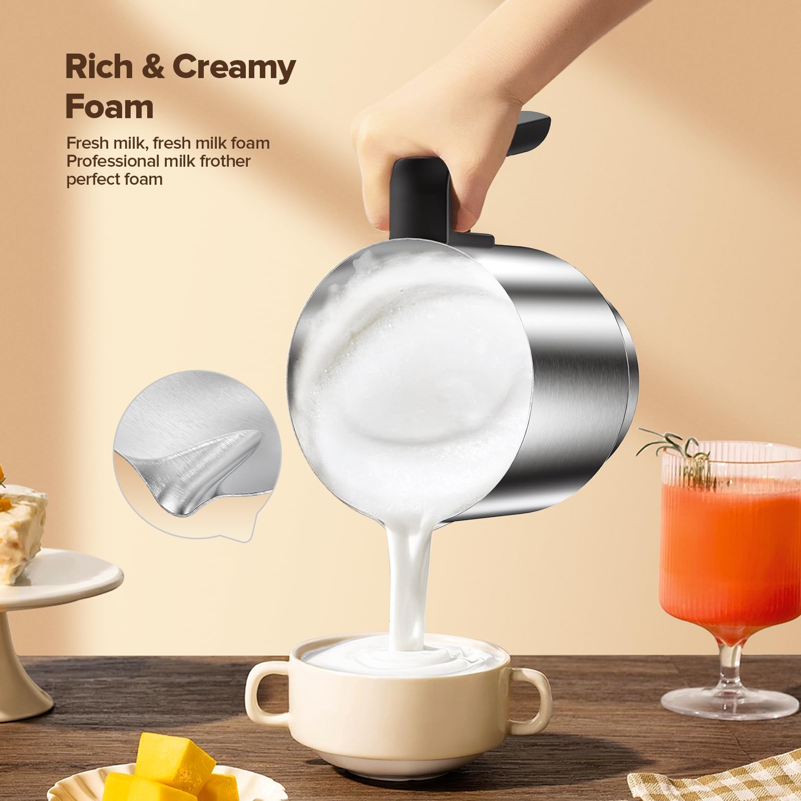 Milk Frother and Steamer, Large Capacity Detachable Electric Milk Frother, Automatic Warm and Cold Foam Maker, Hot Chocolate Mak