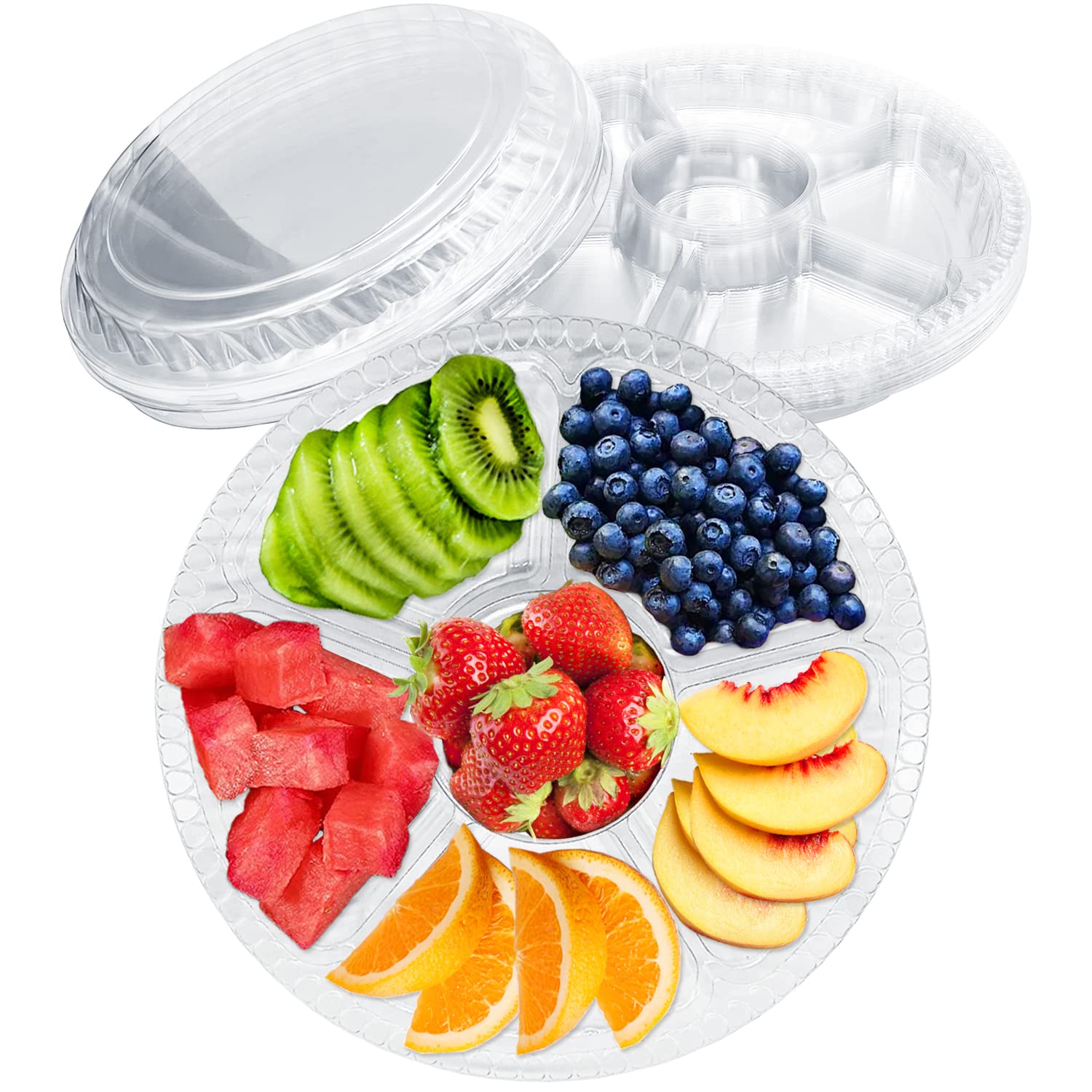 12 Pack Plastic Appetizer Trays With Lids,Disposable Compartment Serving Platters,6 Sectional Catering Trays For Serving Food
