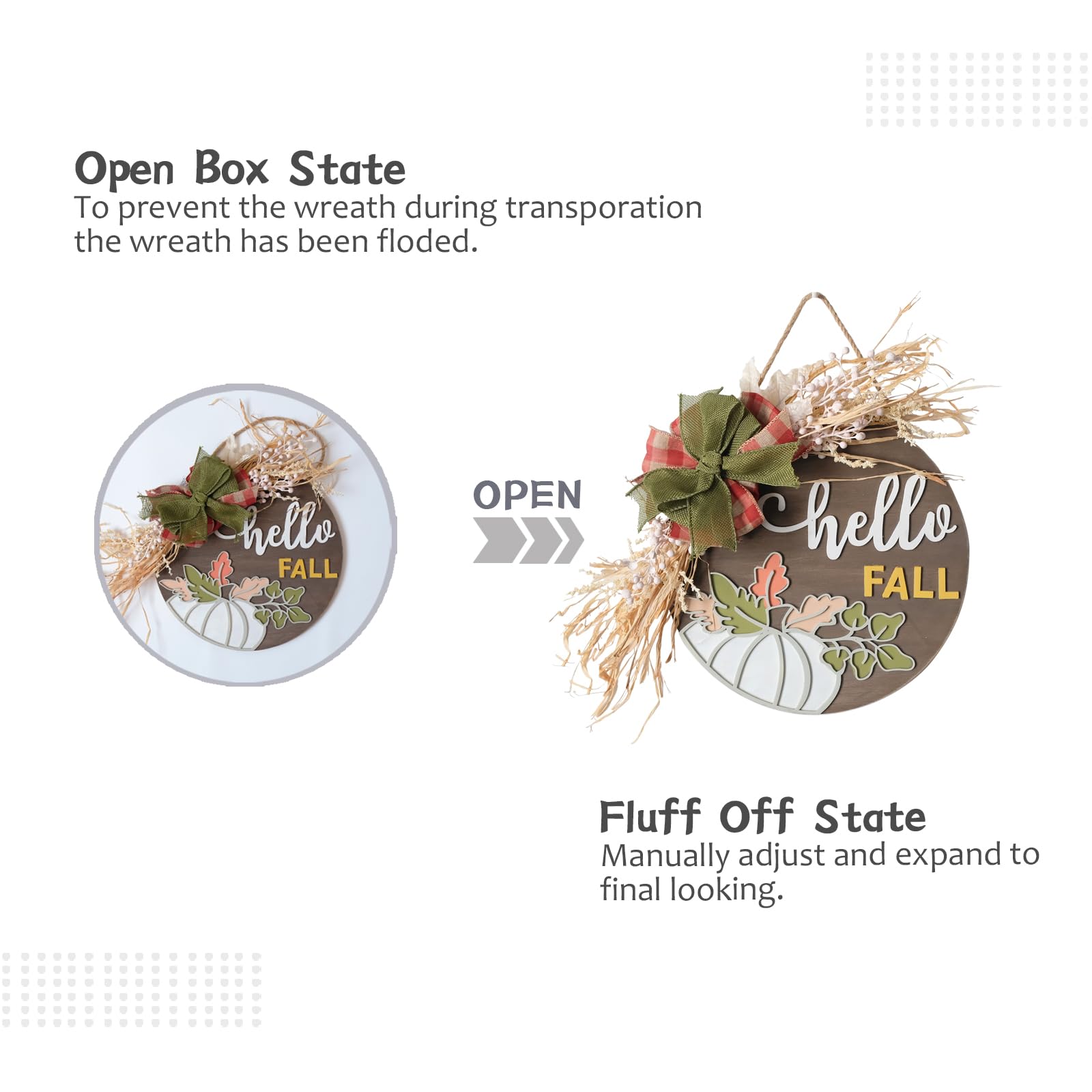 Pumpkin Hello Fall Door Sign Wreath with Burlap Bow & Natural Lafite Grass Maple Leaves - 14 Fall Door Hanger Farmhouse Porch De