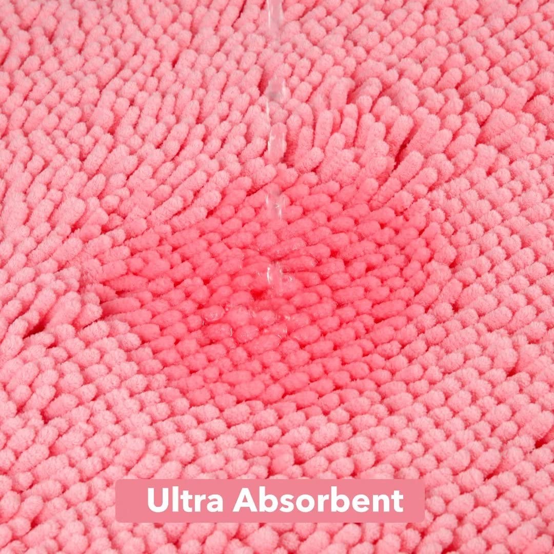 Yeaban Pink Bathroom Rugs - Thick Chenille Bath Mats | Absorbent And Washable Bath Rug Non-Slip, Plush And Soft Rugs For Bathroo