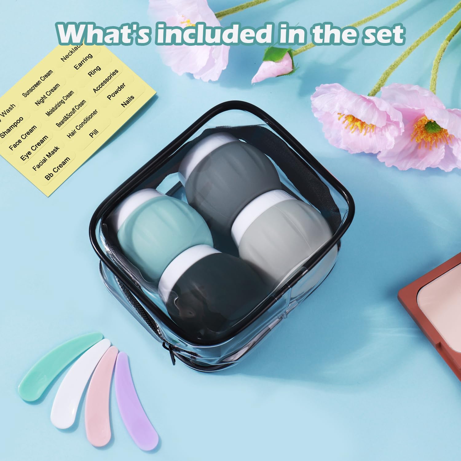 Travel Containers For Toiletries, Glamfields Tsa Approved 1.7Oz 50Ml Travel Size Silicone Cream Jars Bpa Free, Leak-Proof Travel
