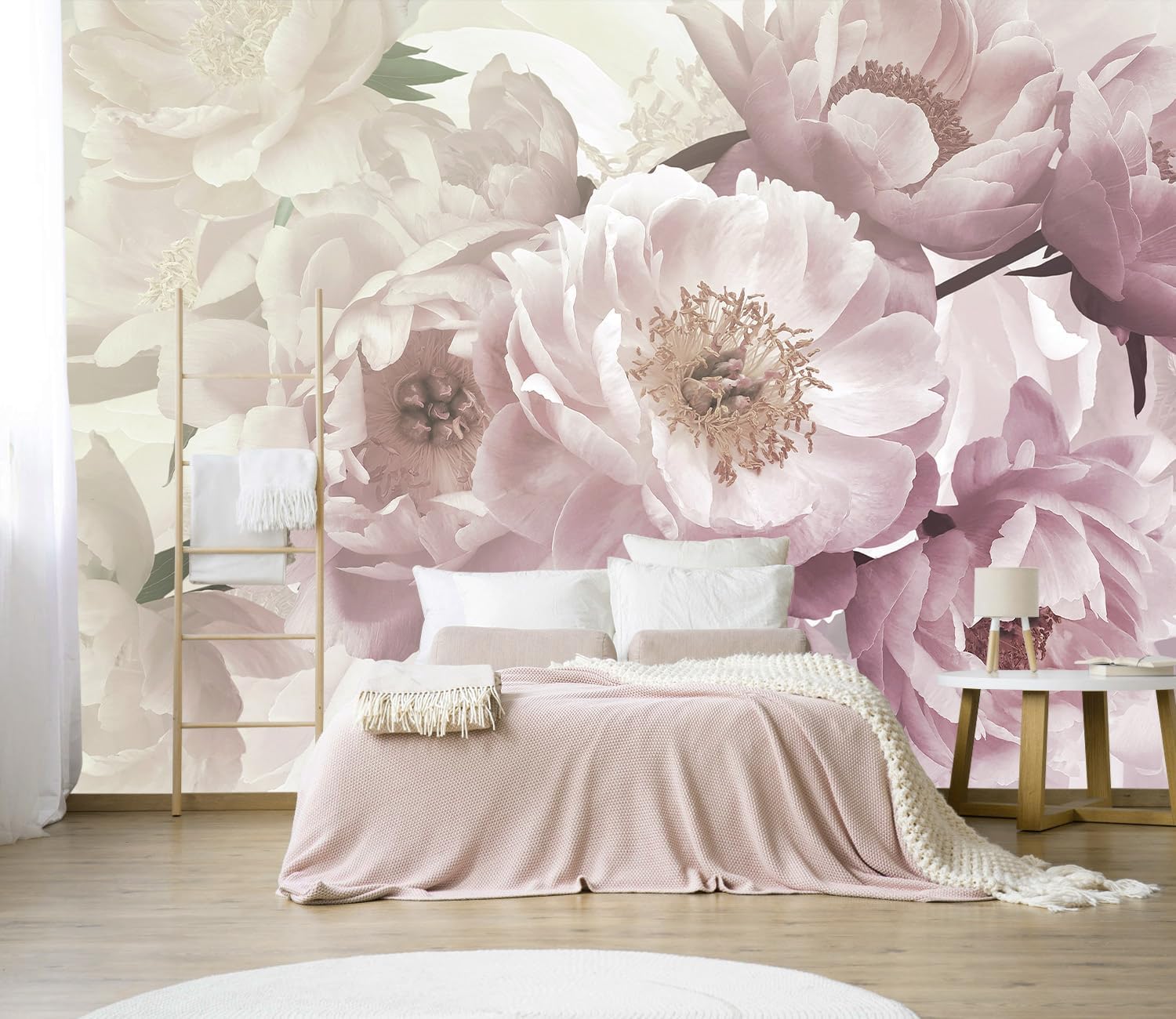 PYFFYP- Vintage Flower Pink Peony Floral Wallpaper murals for Bedroom(Not Peel and Stick)