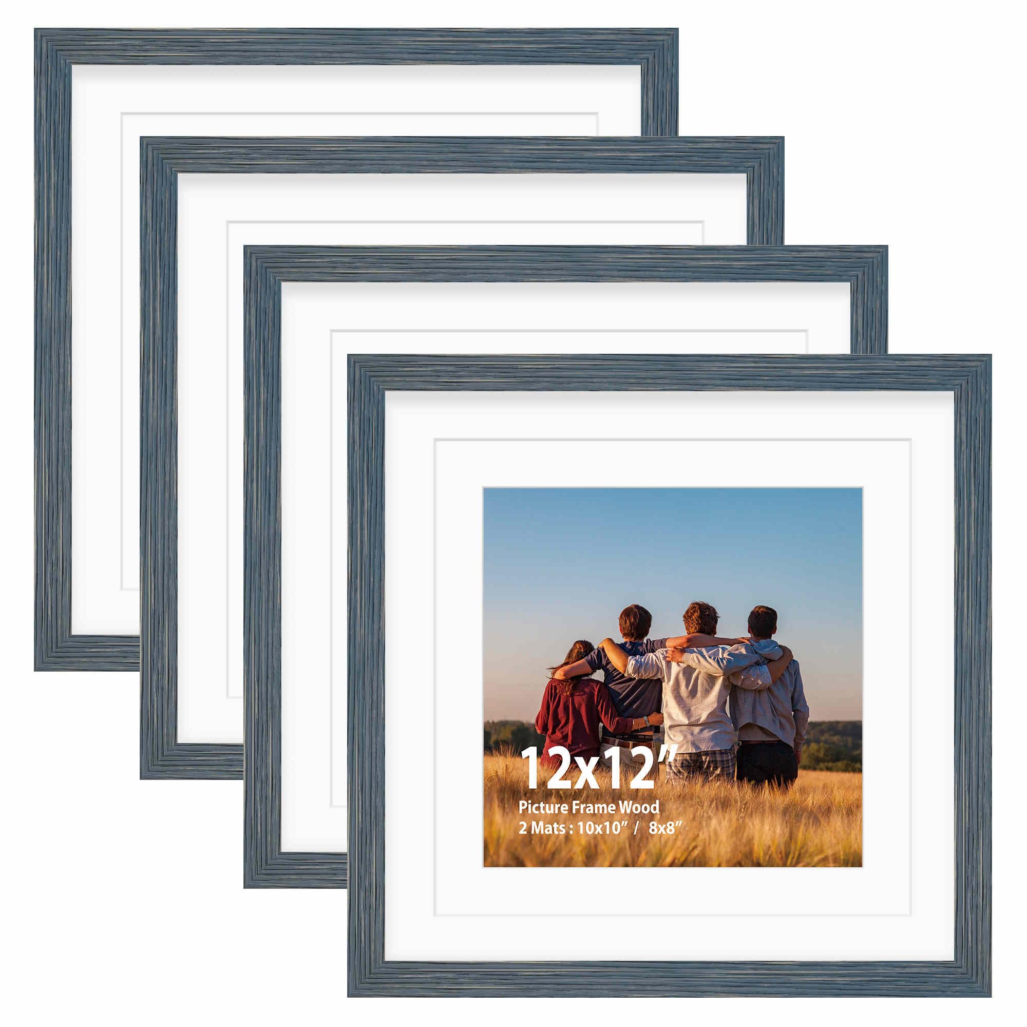 12x12 Picture Frame Set,Solid Wood,Not Glass,Display Pictures 8x8,10x10 with Mat or 12x12 Without Mat,Stable Sturdy Square Hangi